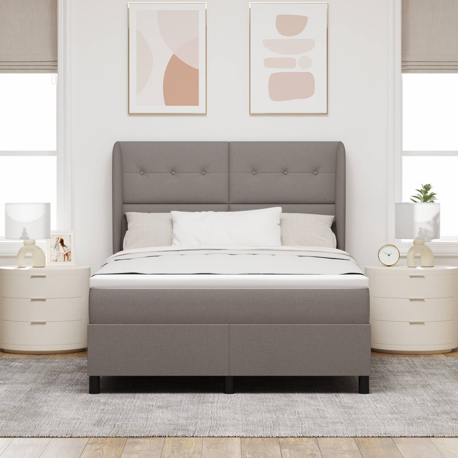 vidaXL Boxspringbett mit Matratze Taupe 140x200 cm Stoff