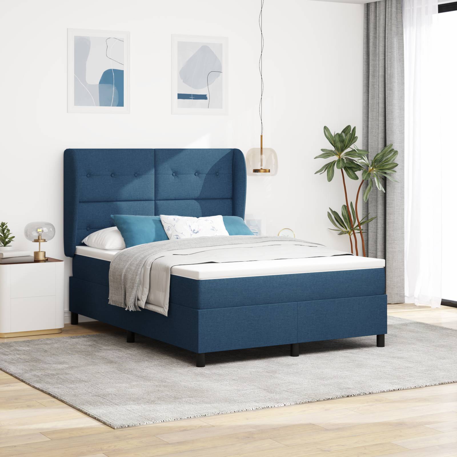 vidaXL Boxspringbett mit Matratze Blau 140x190 cm Stoff