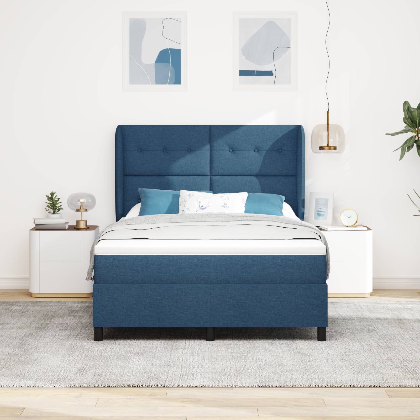 vidaXL Boxspringbett mit Matratze Blau 140x190 cm Stoff