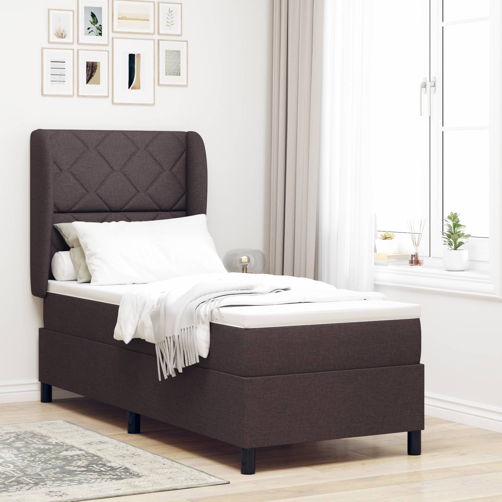 vidaXL Boxspringbett mit Matratze Dunkelbraun 80x200 cm Stoff