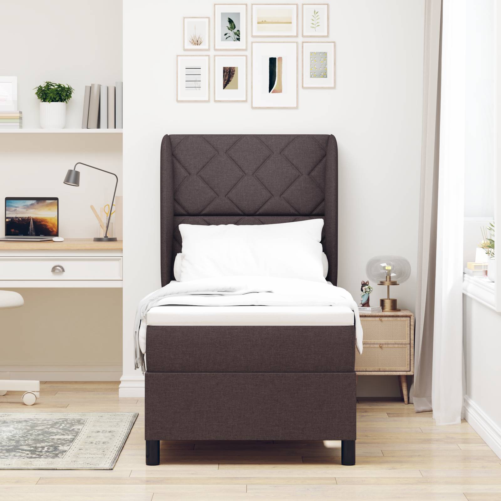 vidaXL Boxspringbett mit Matratze Dunkelbraun 80x200 cm Stoff