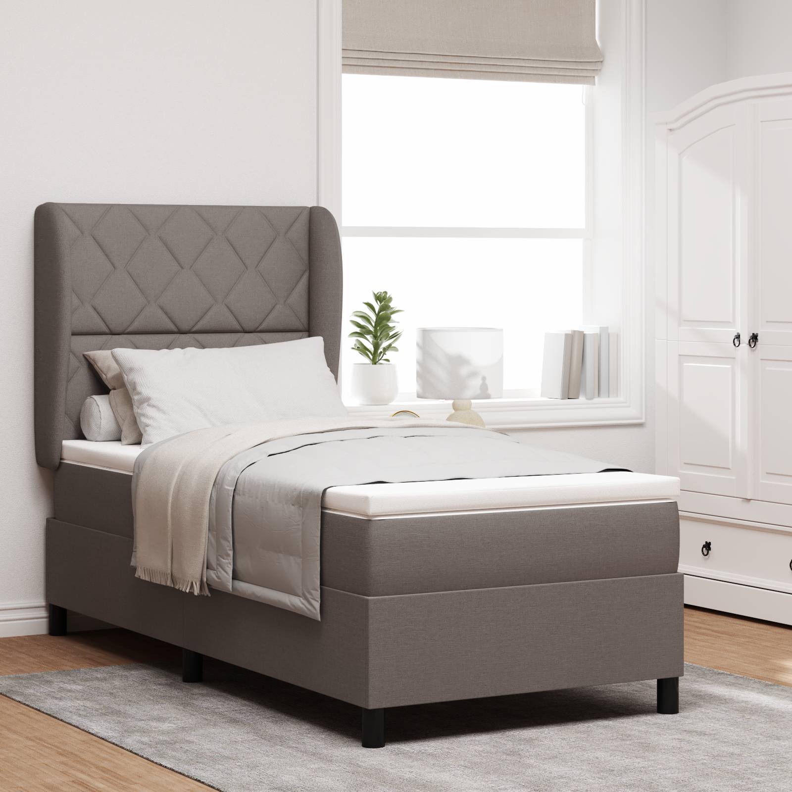 vidaXL Boxspringbett mit Matratze Taupe 90x200 cm Stoff