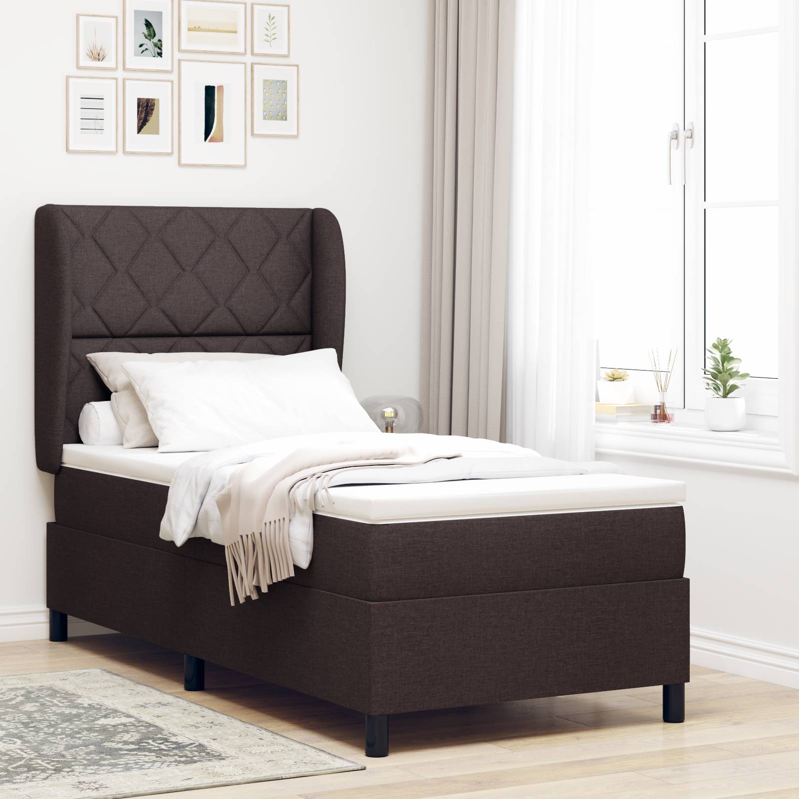 vidaXL Boxspringbett mit Matratze Dunkelbraun 90x190 cm Stoff