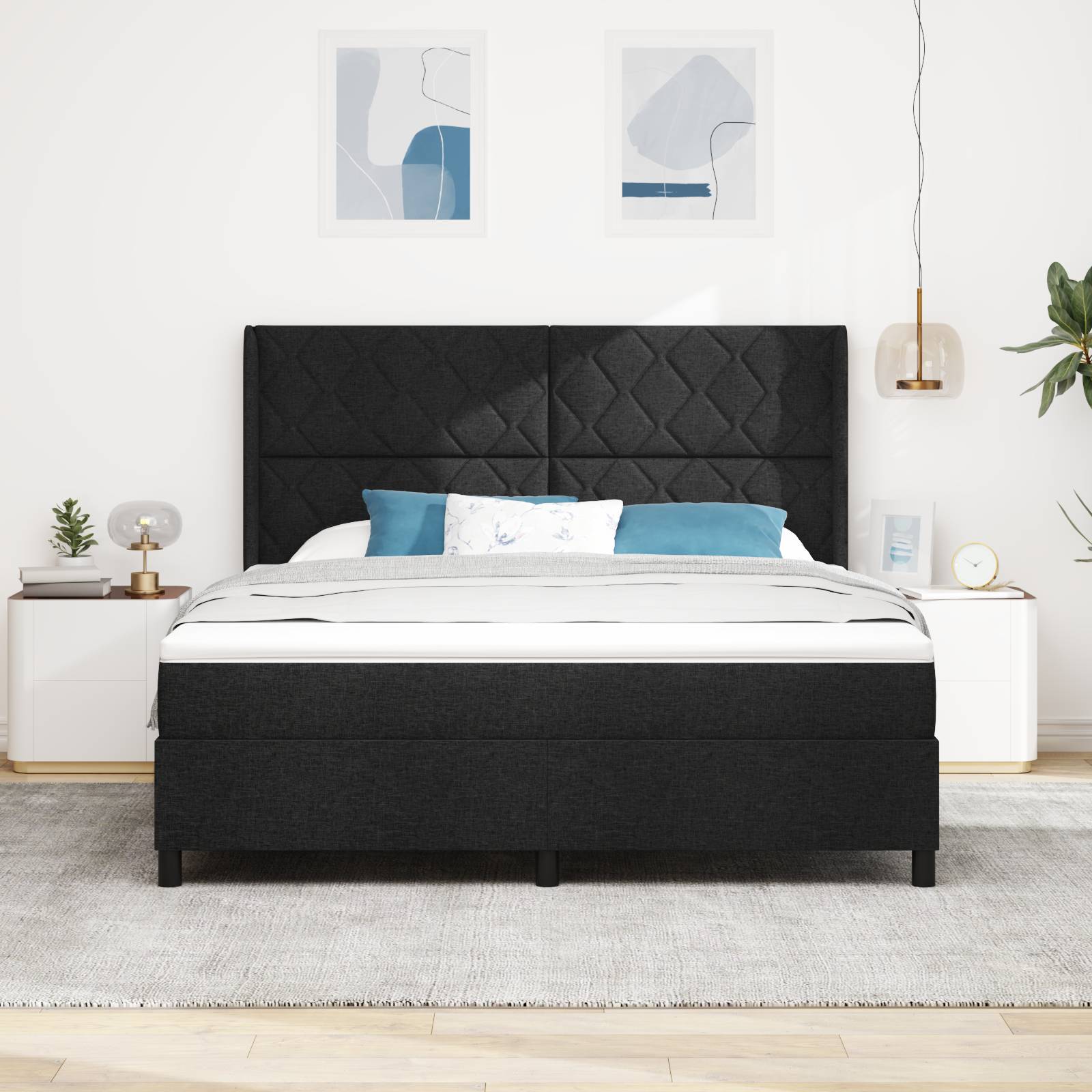vidaXL LED Boxspringbett mit Matratze Schwarz 180x200 cm Stoff