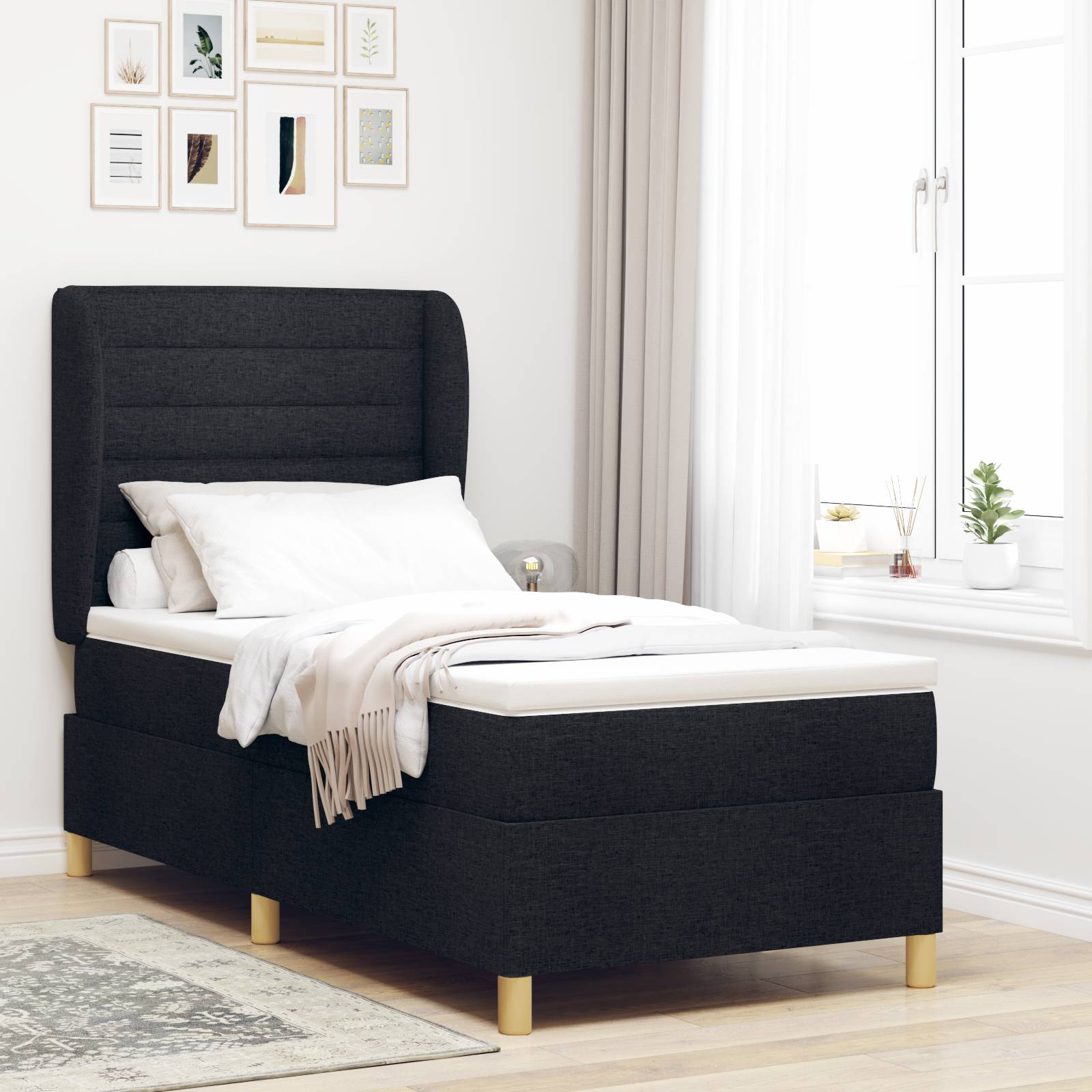 vidaXL Boxspringbett mit Matratze Schwarz 90x190 cm Stoff
