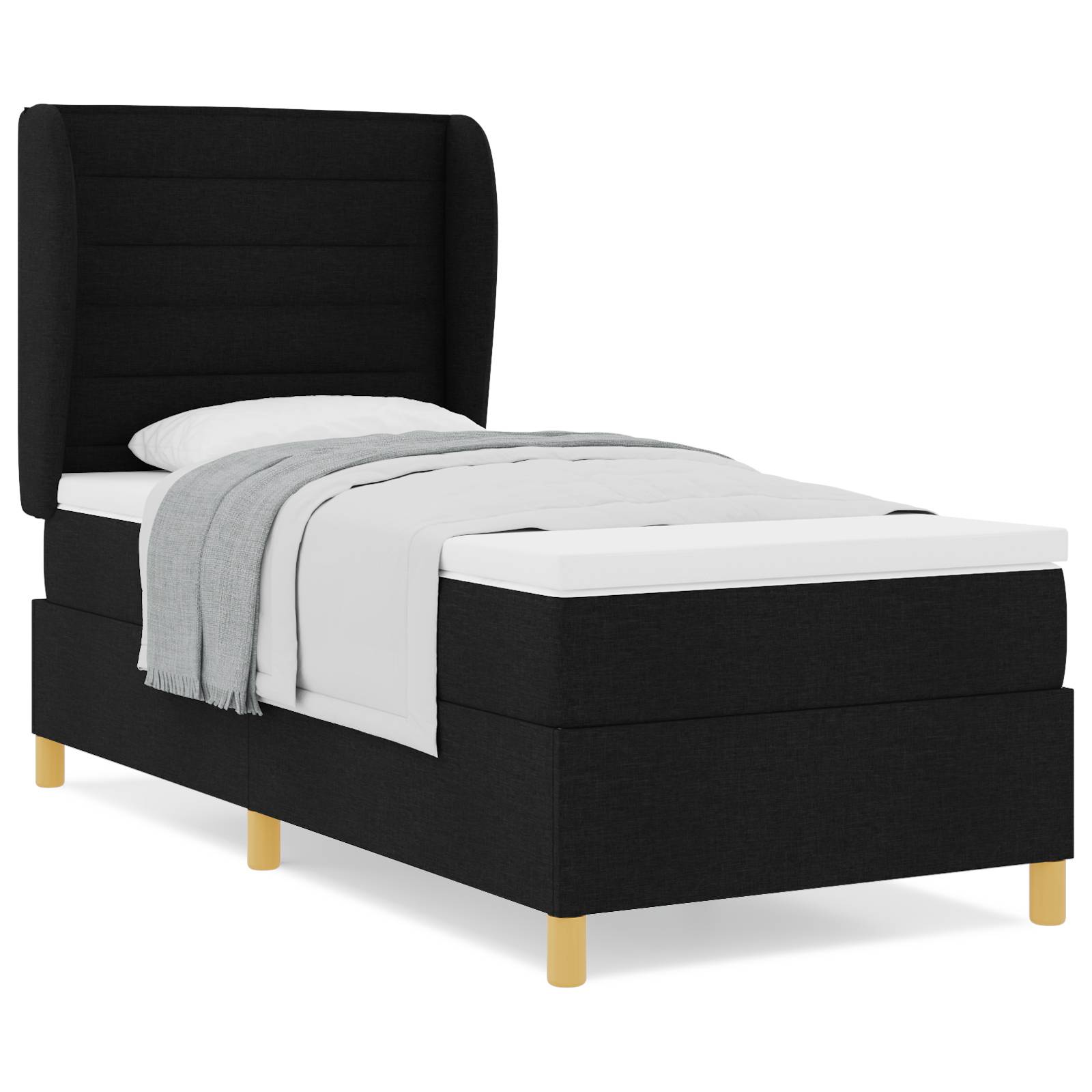 vidaXL Boxspringbett mit Matratze Schwarz 90x190 cm Stoff