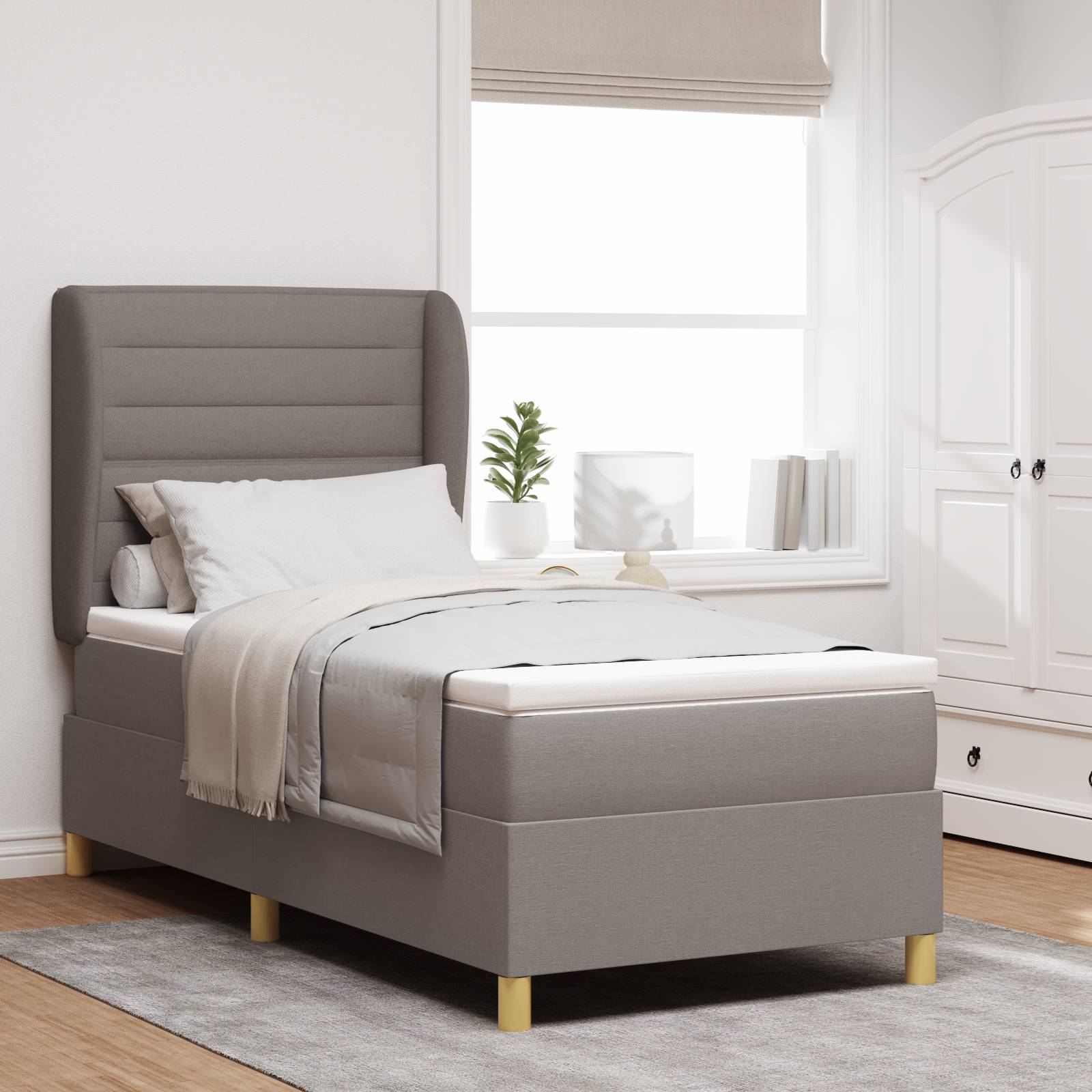 vidaXL Boxspringbett mit Matratze Taupe 100x200 cm Stoff