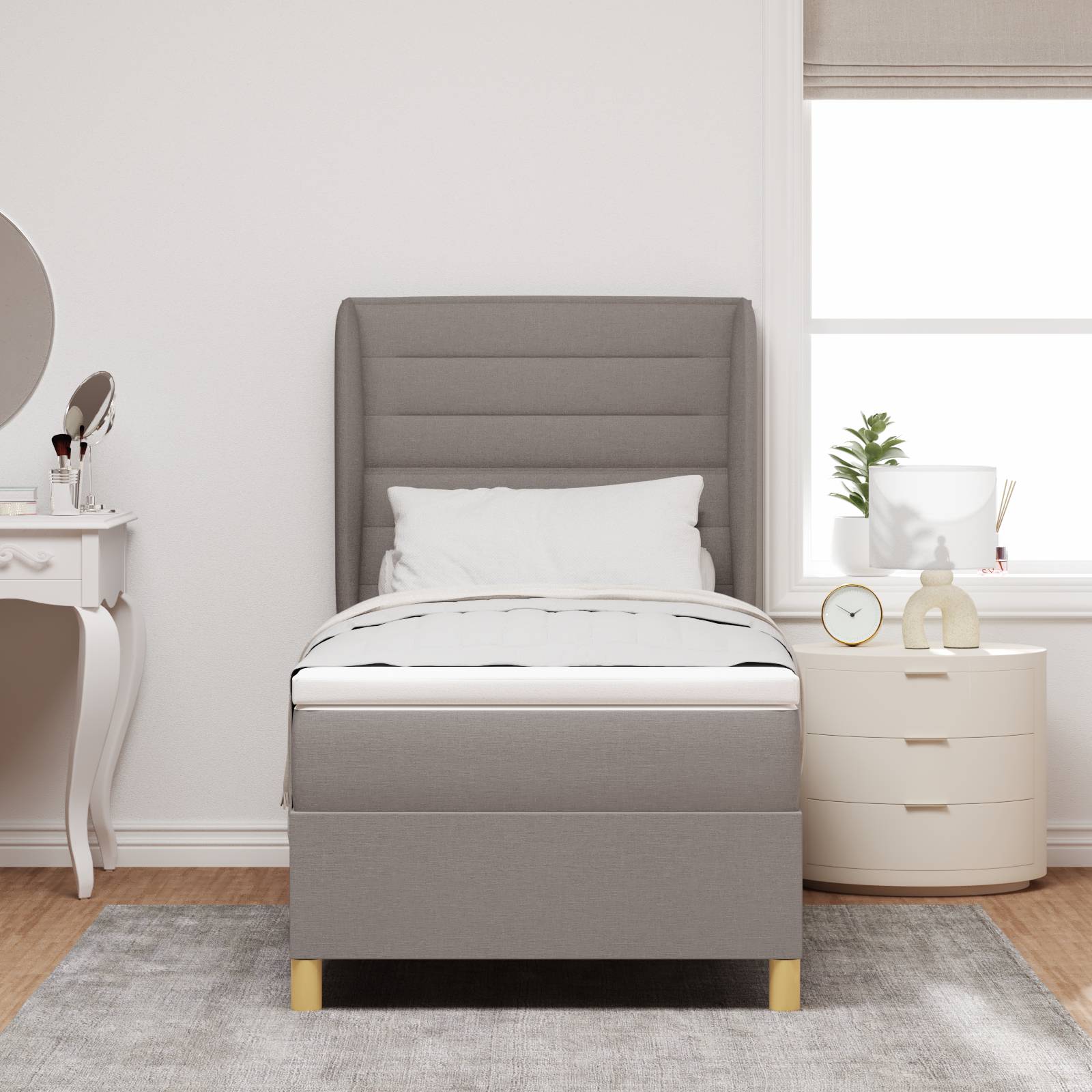vidaXL Boxspringbett mit Matratze Taupe 100x200 cm Stoff