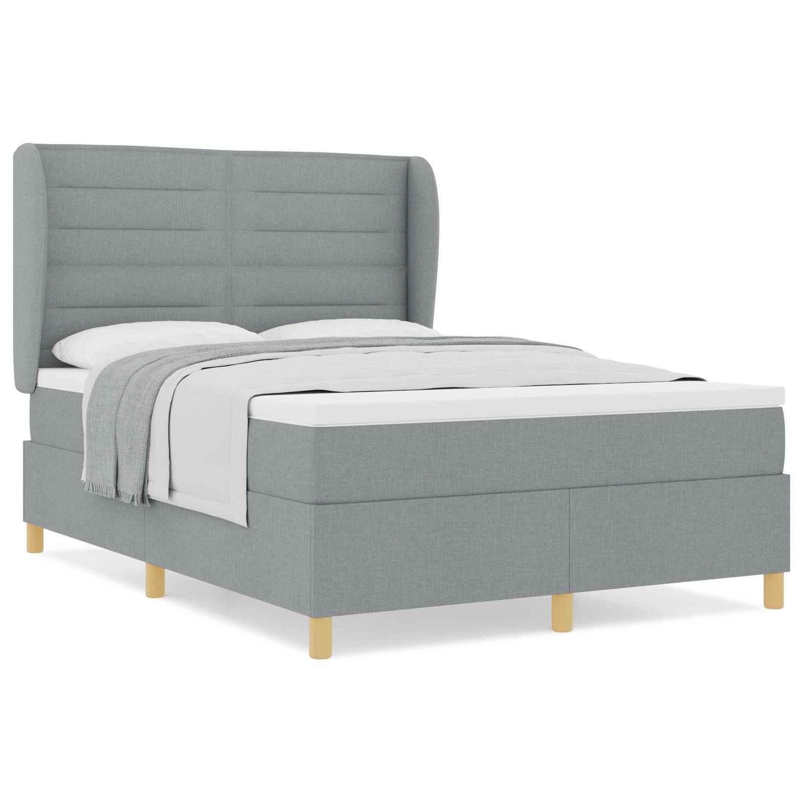 vidaXL Boxspringbett mit Matratze Hellgrau 140x190 cm Stoff
