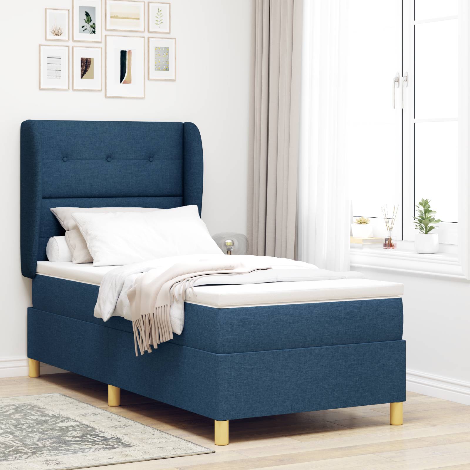 vidaXL Boxspringbett mit Matratze Blau 100x200 cm Stoff