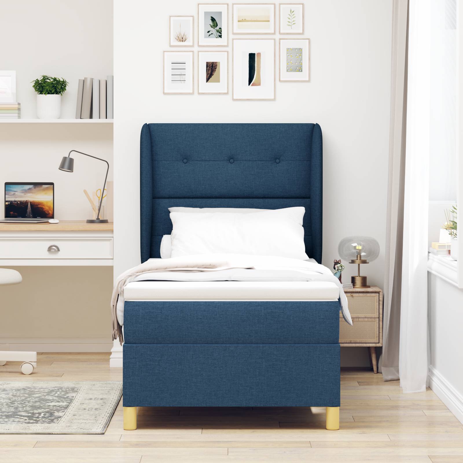vidaXL Boxspringbett mit Matratze Blau 100x200 cm Stoff