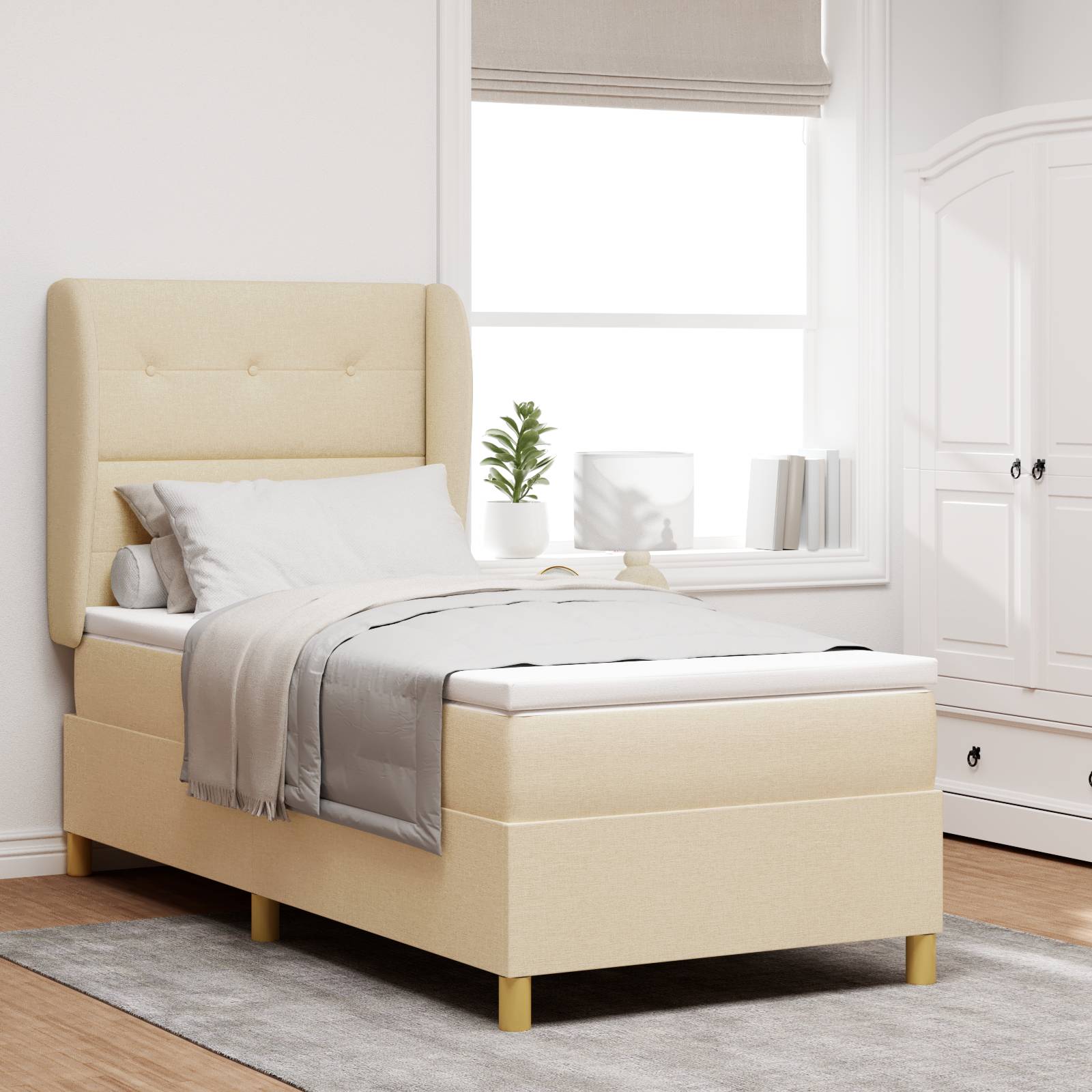 vidaXL Boxspringbett mit Matratze Creme 90x190 cm Stoff