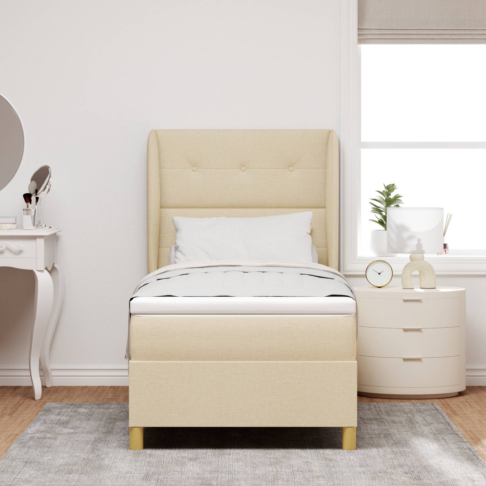 vidaXL Boxspringbett mit Matratze Creme 90x190 cm Stoff