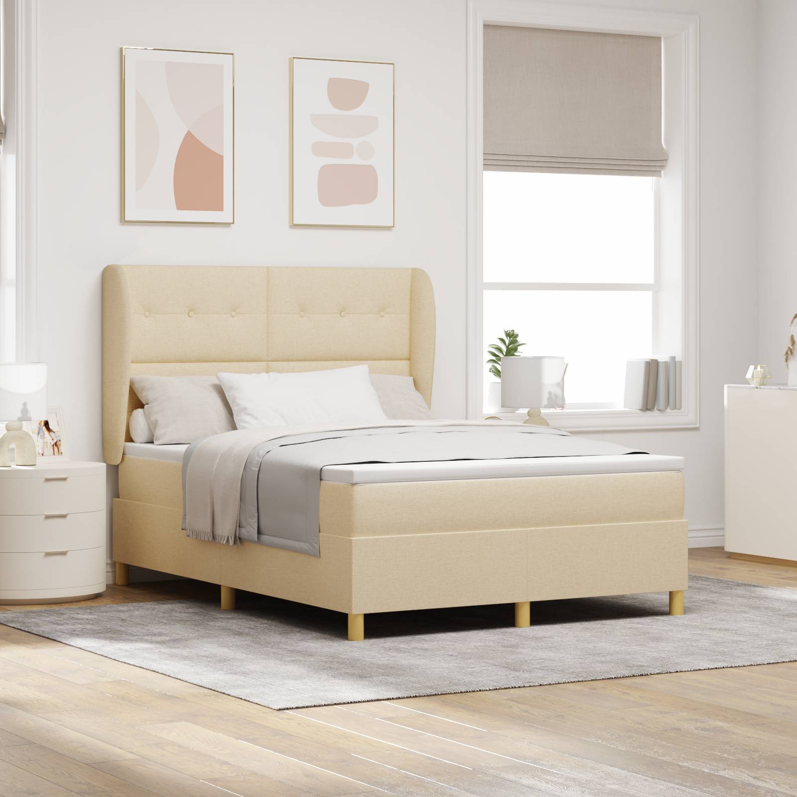 vidaXL Boxspringbett mit Matratze Creme 140x190 cm Stoff