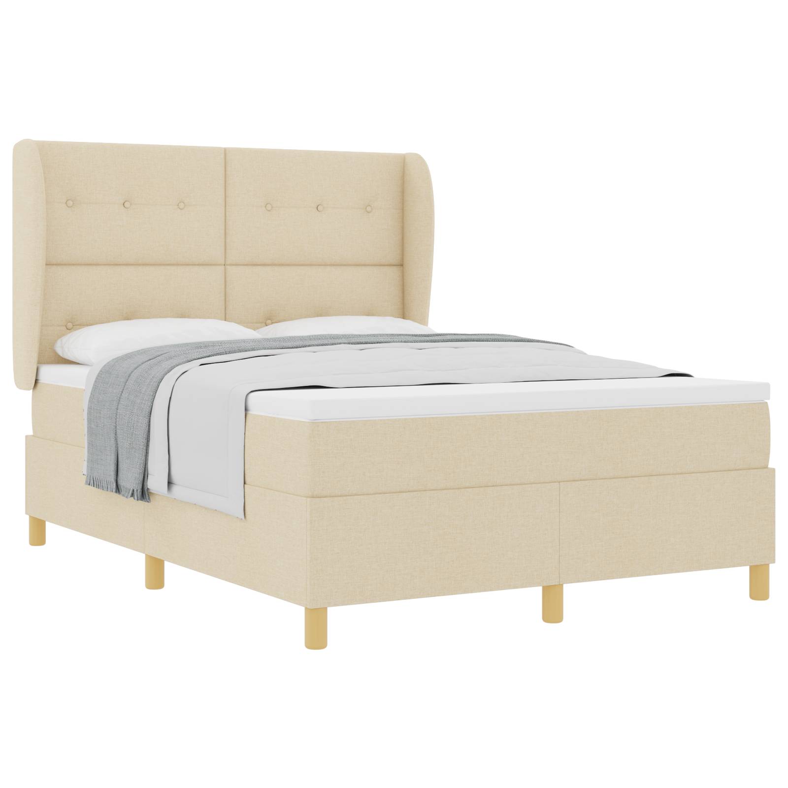 vidaXL Boxspringbett mit Matratze Creme 140x190 cm Stoff