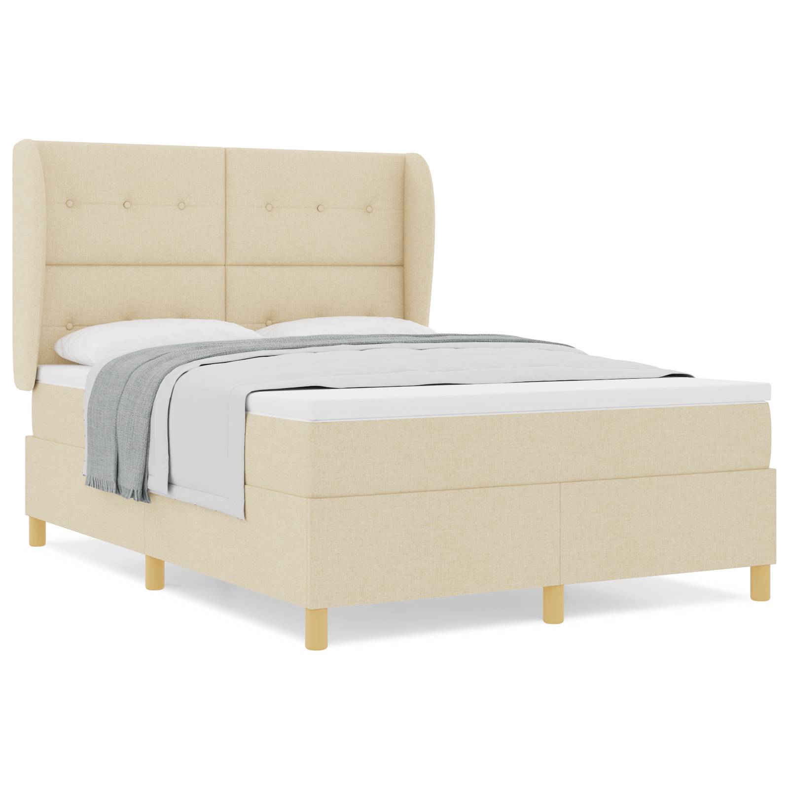 vidaXL Boxspringbett mit Matratze Creme 140x190 cm Stoff