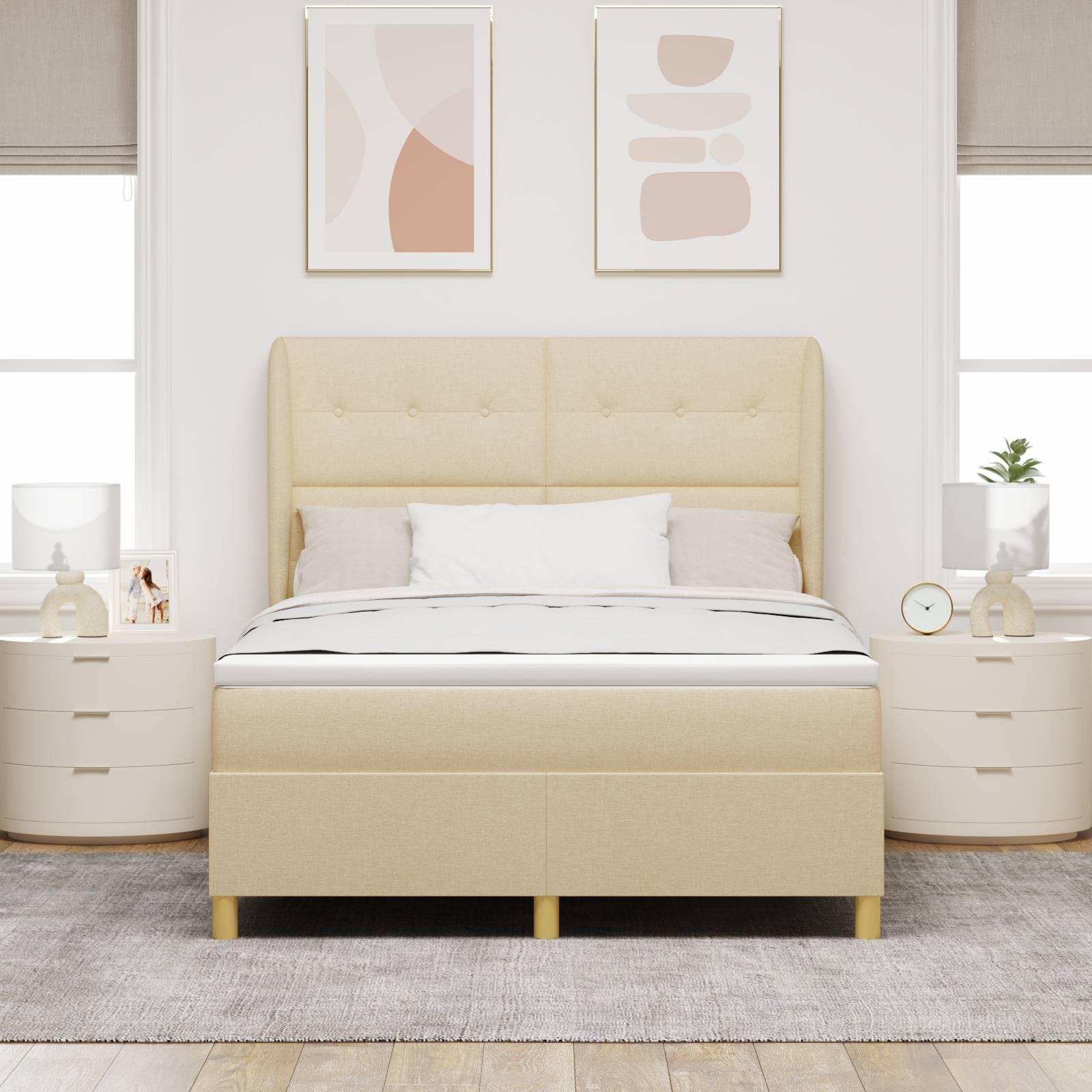 vidaXL Boxspringbett mit Matratze Creme 140x190 cm Stoff