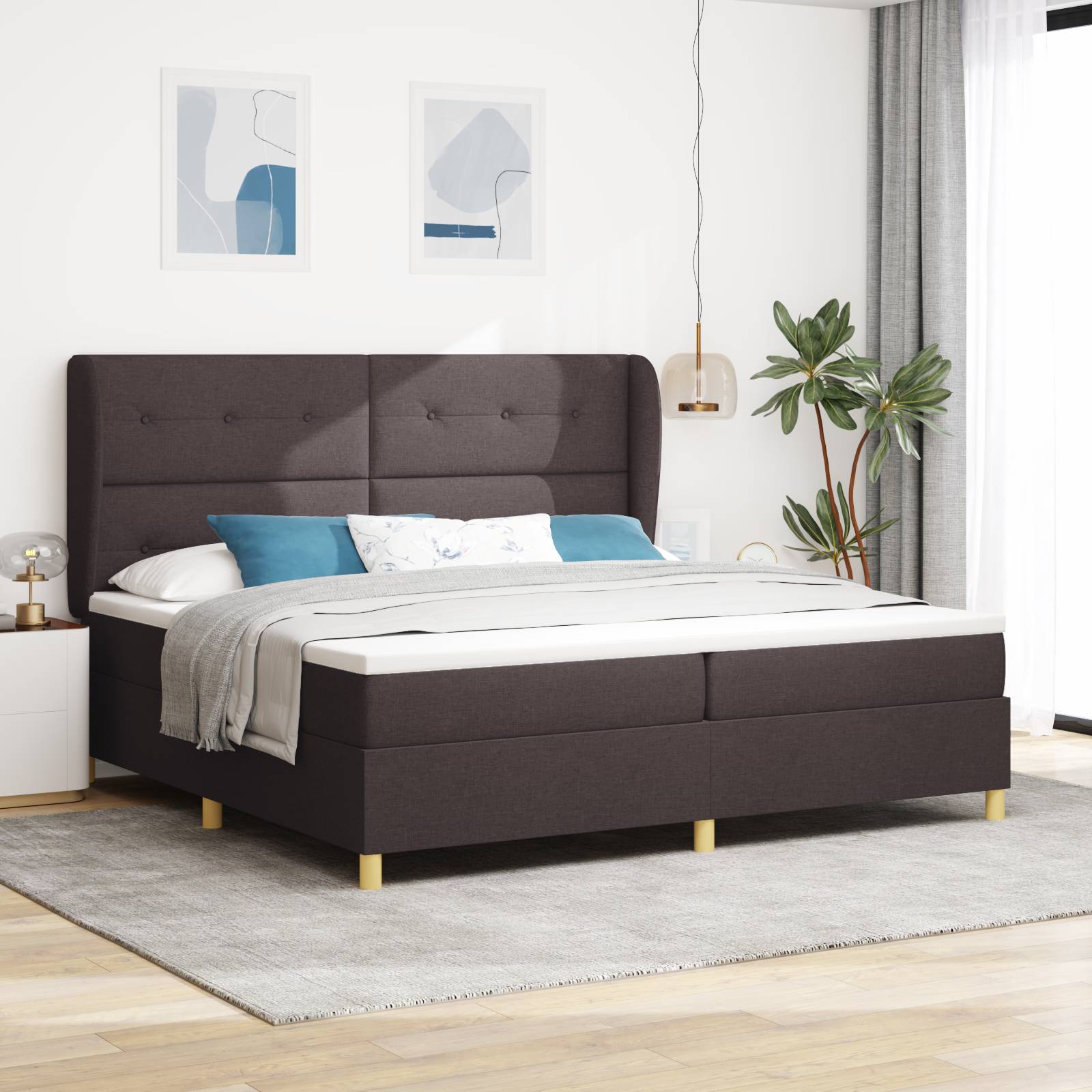 vidaXL Boxspringbett mit Matratze Dunkelbraun 200x200 cm Stoff