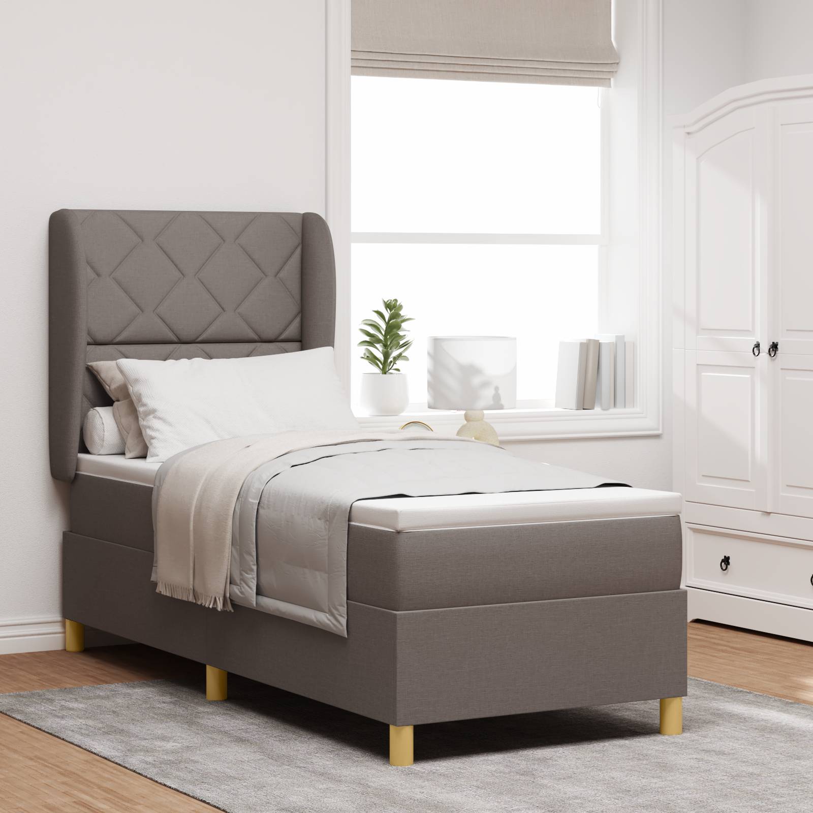 vidaXL Boxspringbett mit Matratze Taupe 80x200 cm Stoff