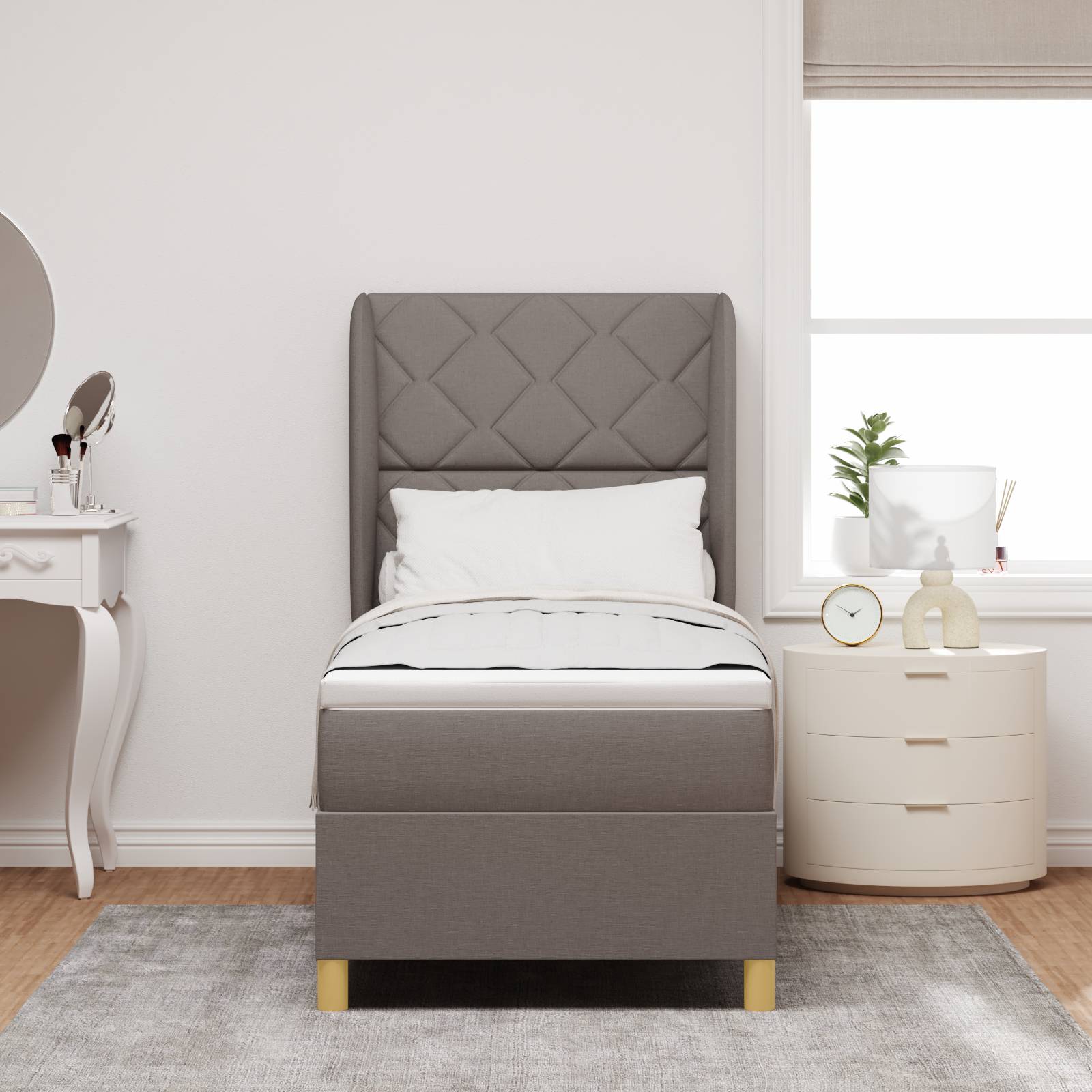 vidaXL Boxspringbett mit Matratze Taupe 80x200 cm Stoff