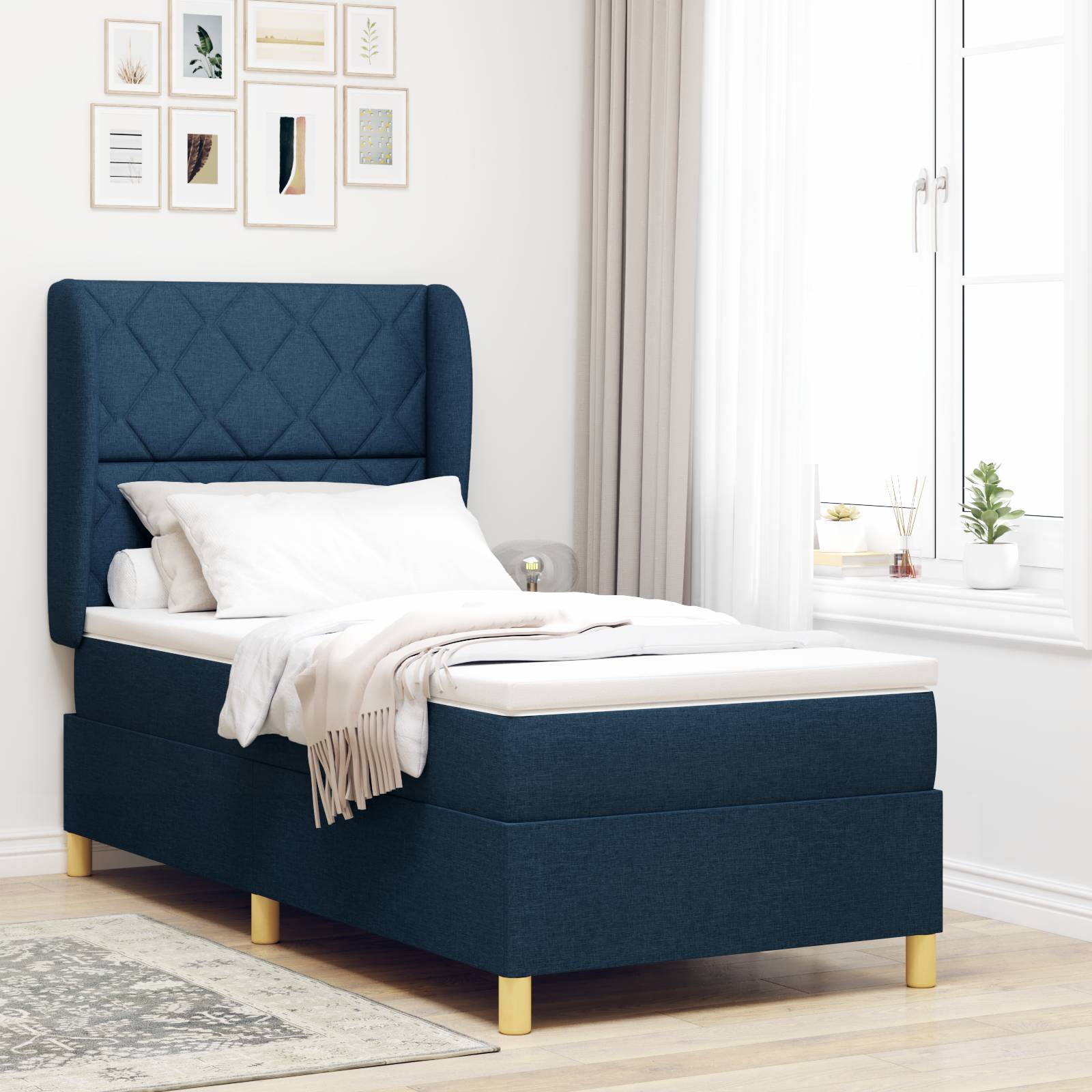 vidaXL Boxspringbett mit Matratze Blau 100x200 cm