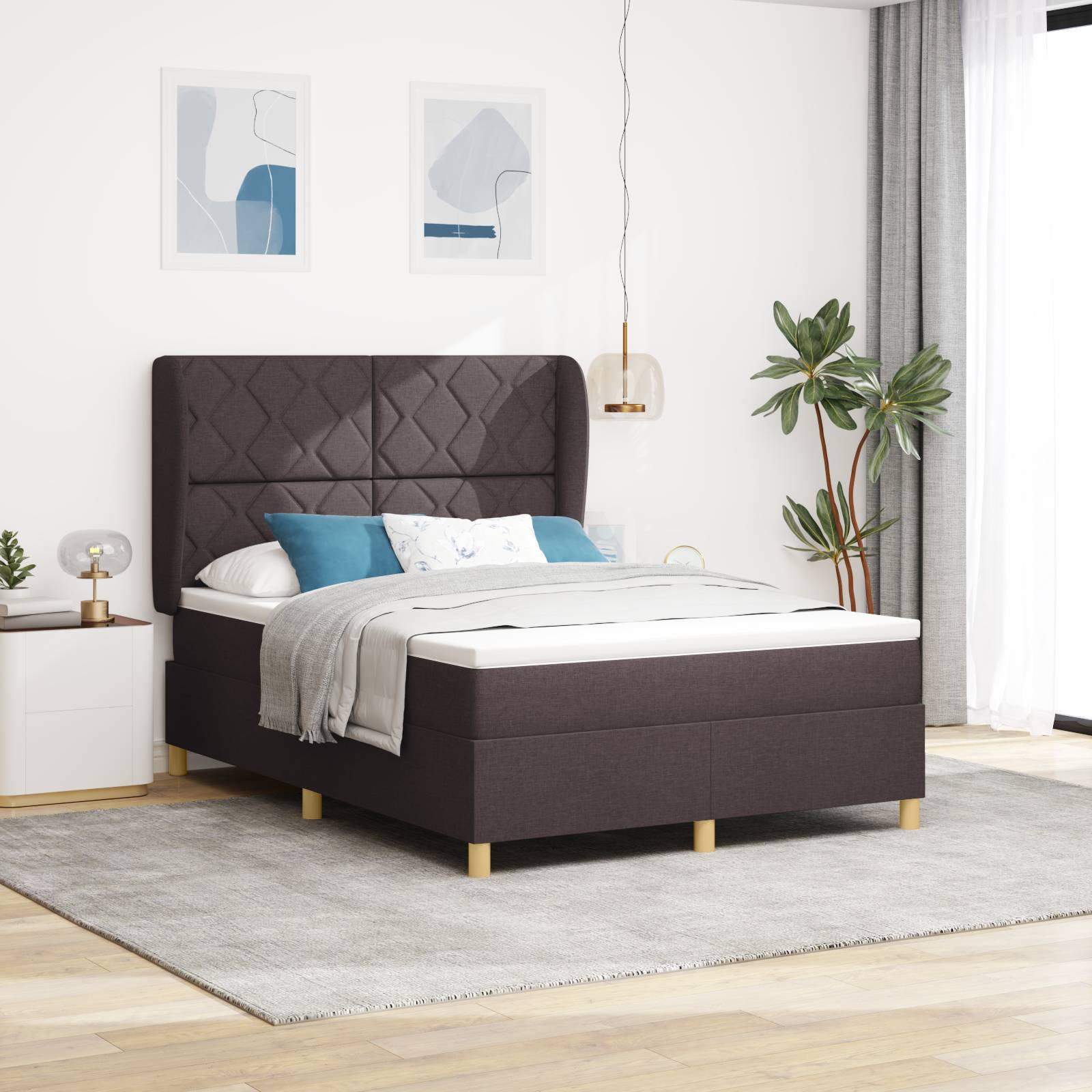 vidaXL Boxspringbett mit Matratze Dunkelbraun 160x200 cm Stoff