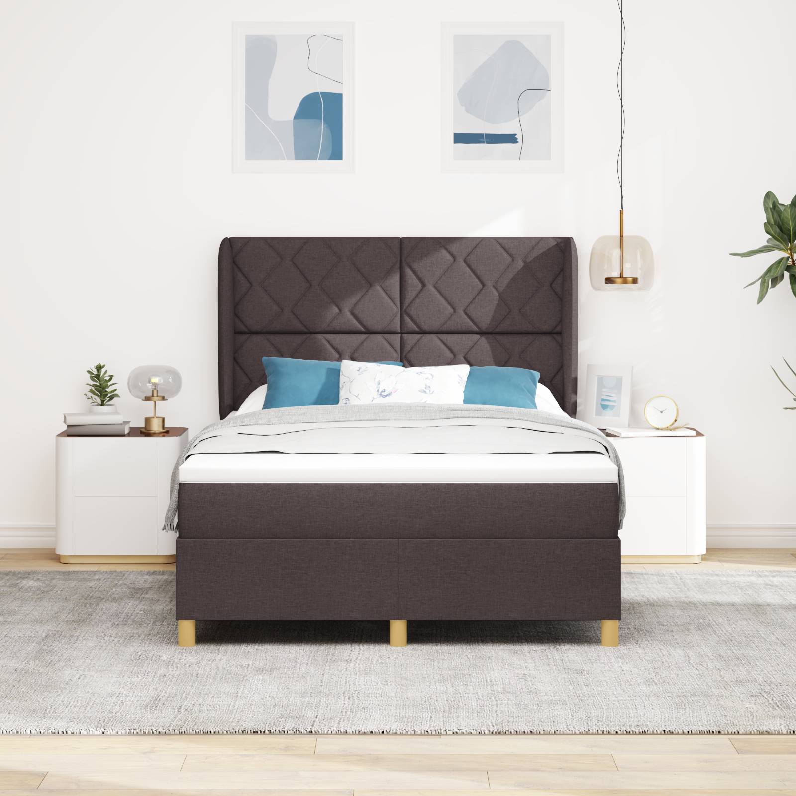 vidaXL Boxspringbett mit Matratze Dunkelbraun 160x200 cm Stoff