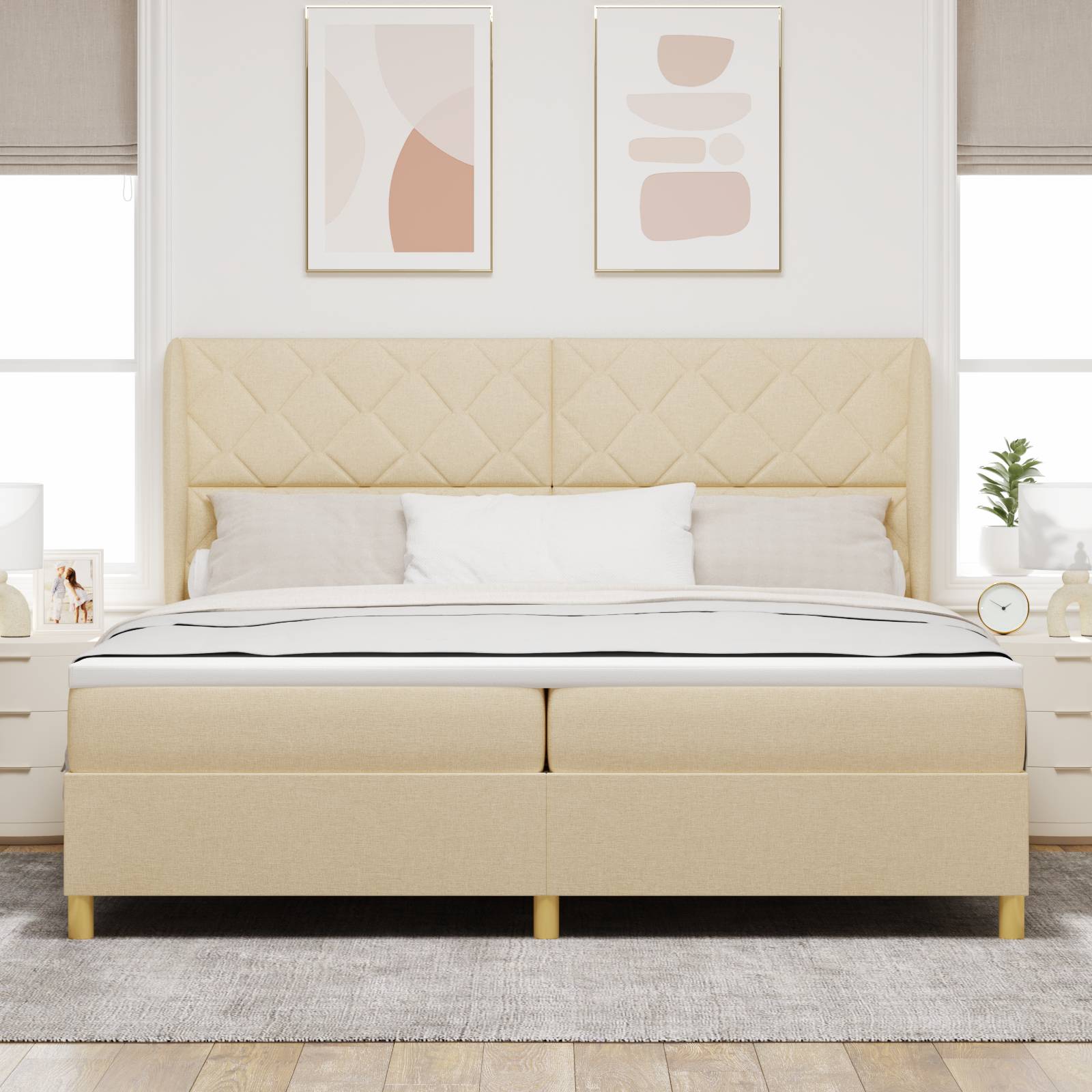 vidaXL Boxspringbett mit Matratze Creme 200x200 cm Stoff
