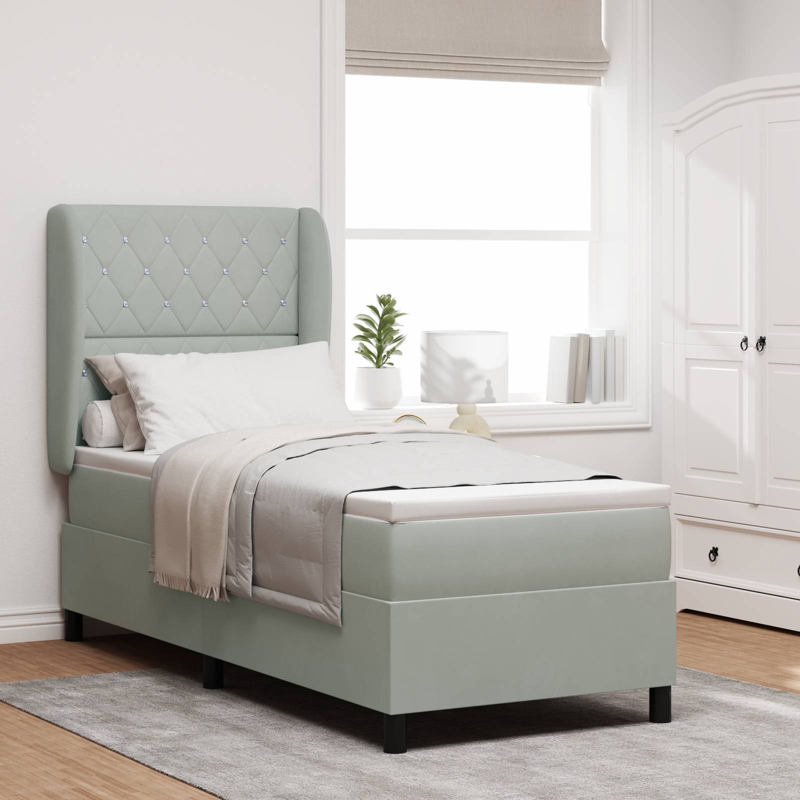 vidaXL Boxspringbett mit Matratze Hellgrau 80x200 cm Samt