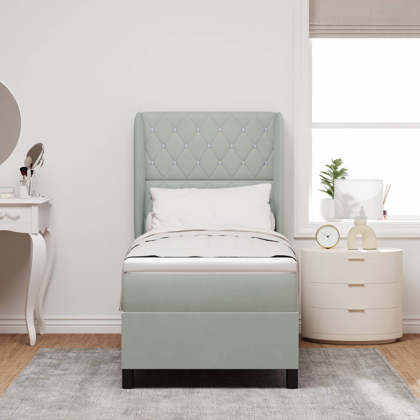 vidaXL Boxspringbett mit Matratze Hellgrau 80x200 cm Samt