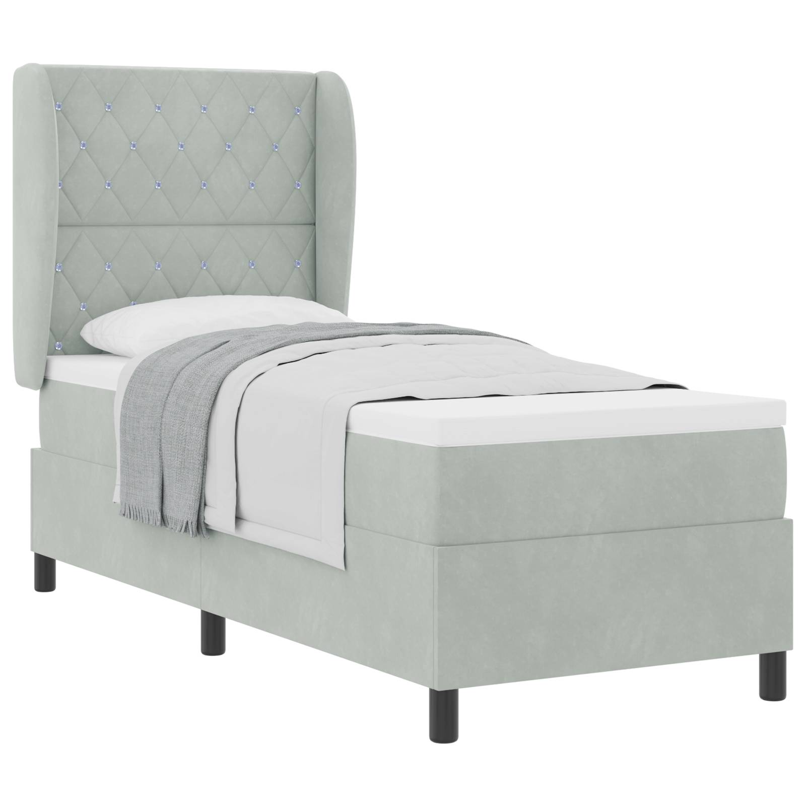vidaXL Boxspringbett mit Matratze Hellgrau 80x200 cm Samt