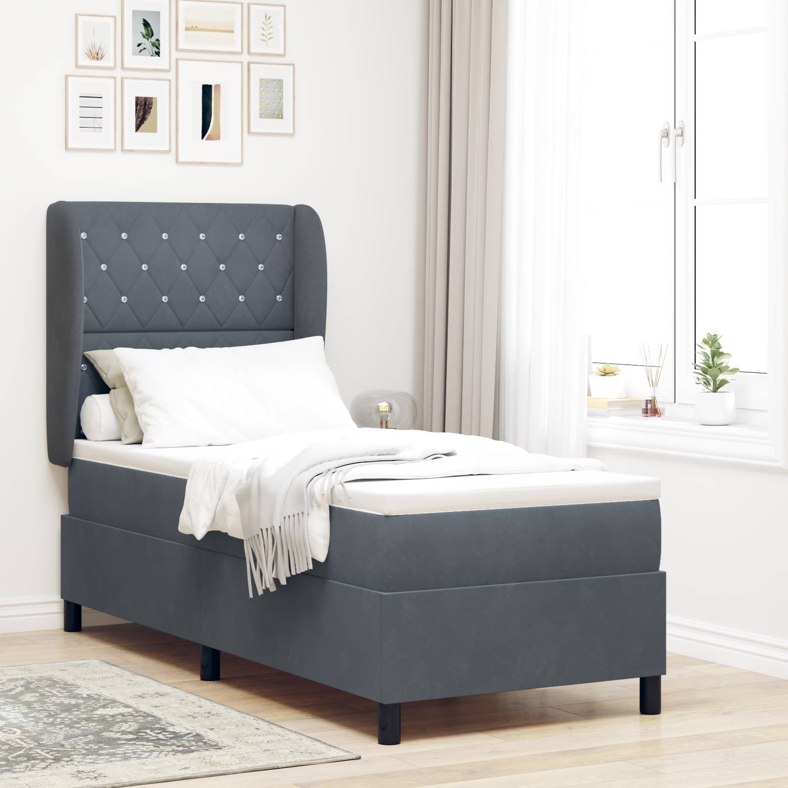 vidaXL Boxspringbett mit Matratze Dunkelgrau 80x200 cm Samt