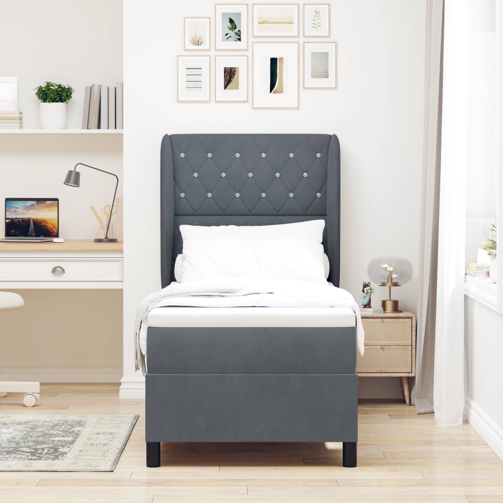 vidaXL Boxspringbett mit Matratze Dunkelgrau 80x200 cm Samt