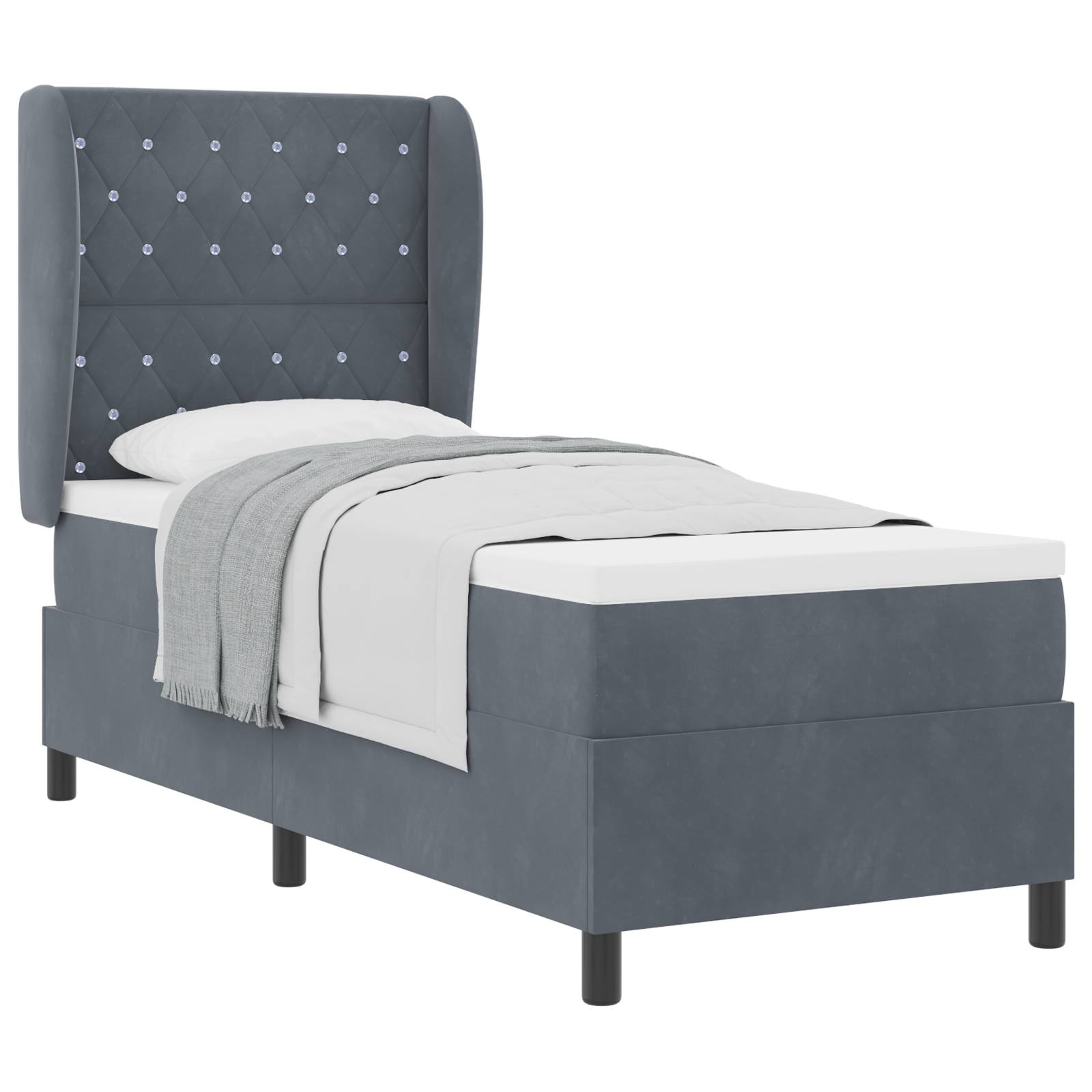 vidaXL Boxspringbett mit Matratze Dunkelgrau 80x200 cm Samt