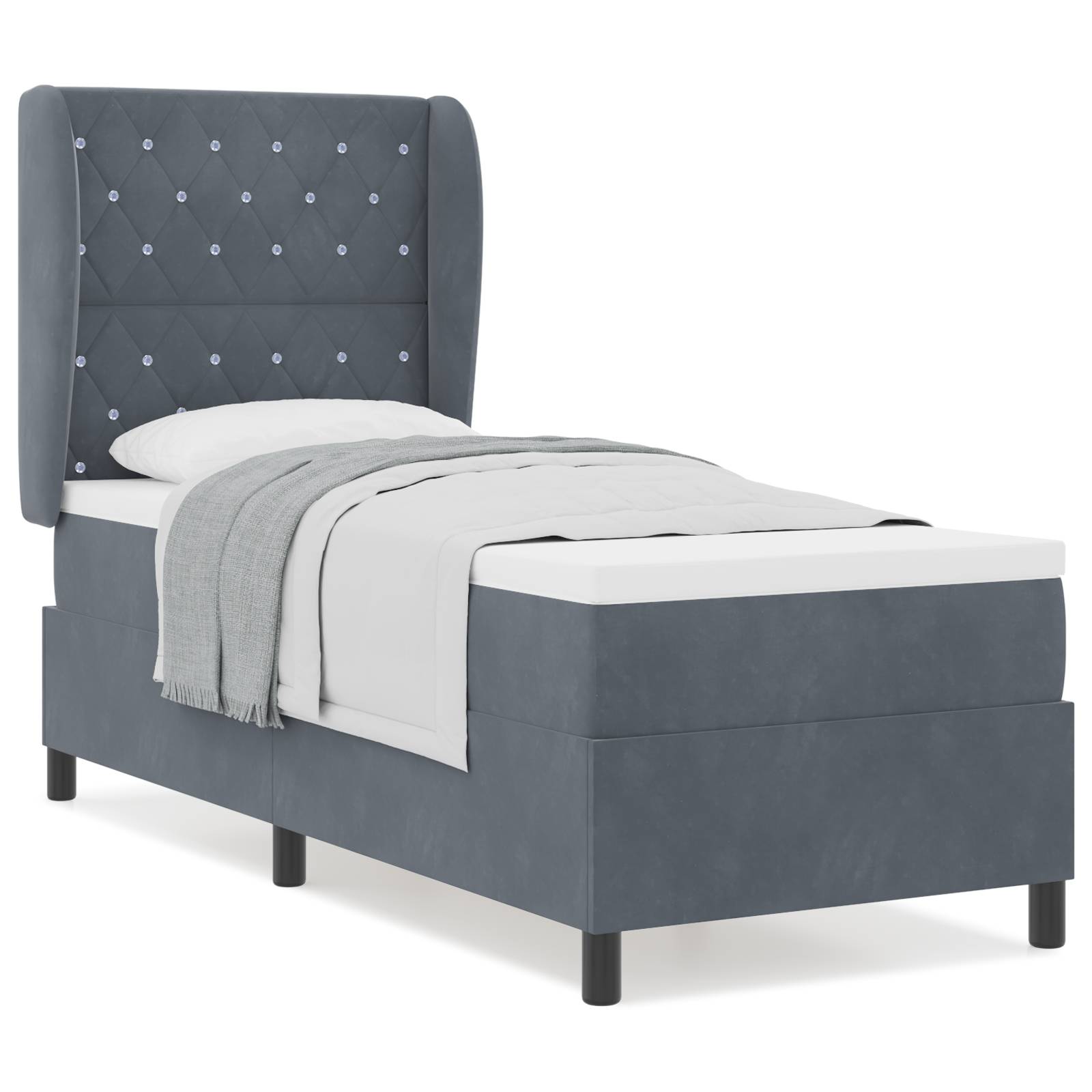 vidaXL Boxspringbett mit Matratze Dunkelgrau 80x200 cm Samt