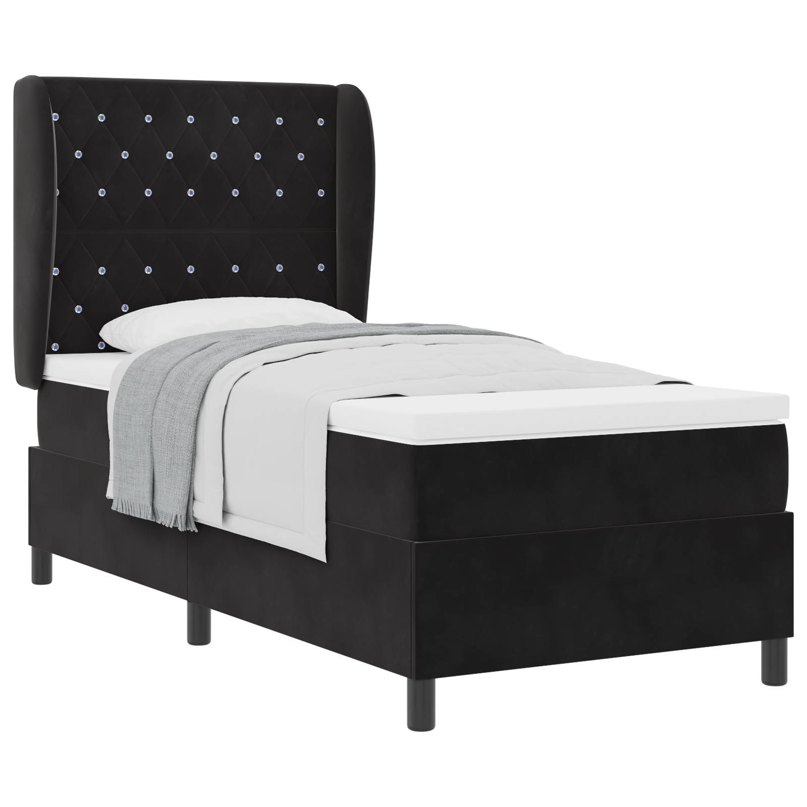 vidaXL Boxspringbett mit Matratze Schwarz 90x200 cm Samt