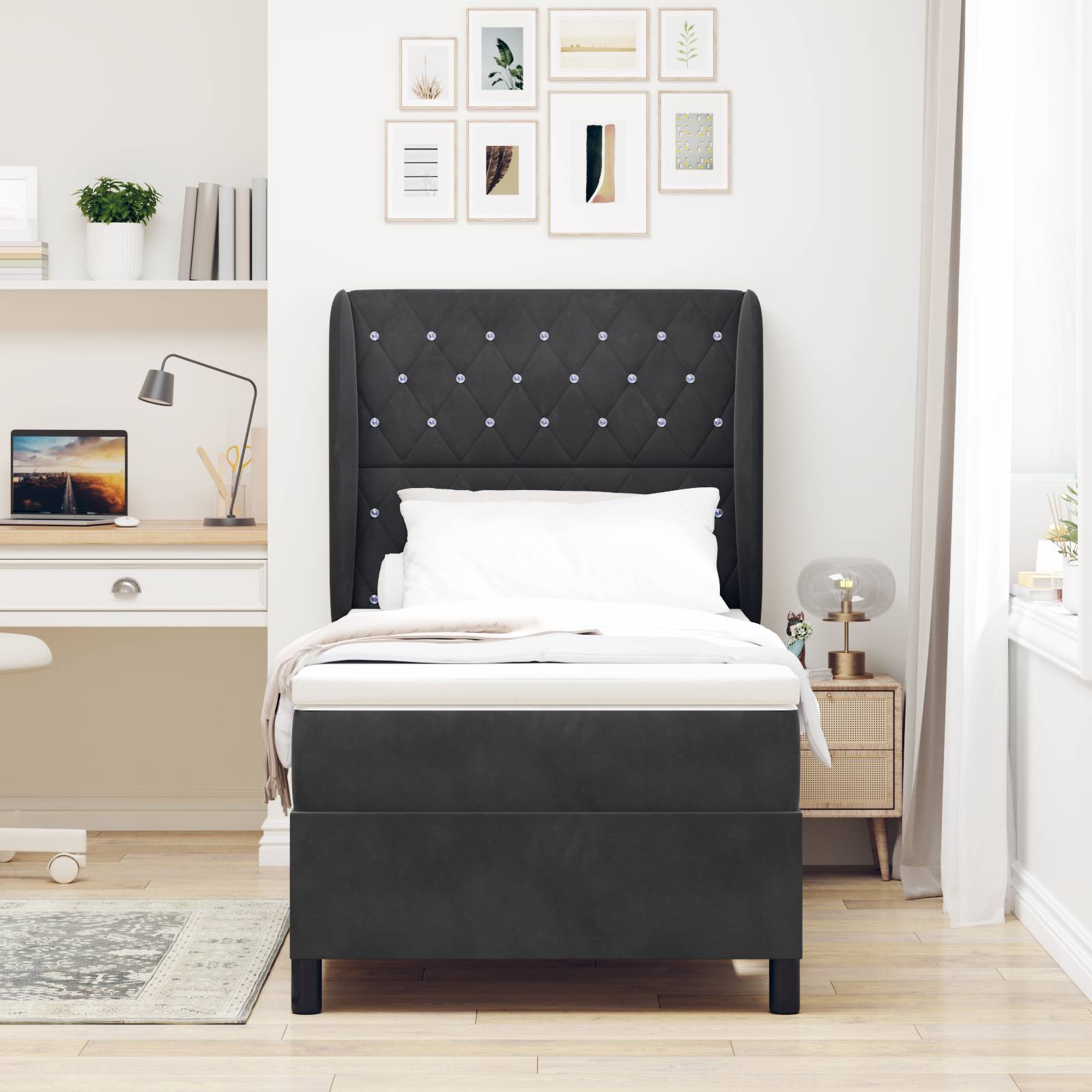 vidaXL Boxspringbett mit Matratze Schwarz 90x200 cm Samt