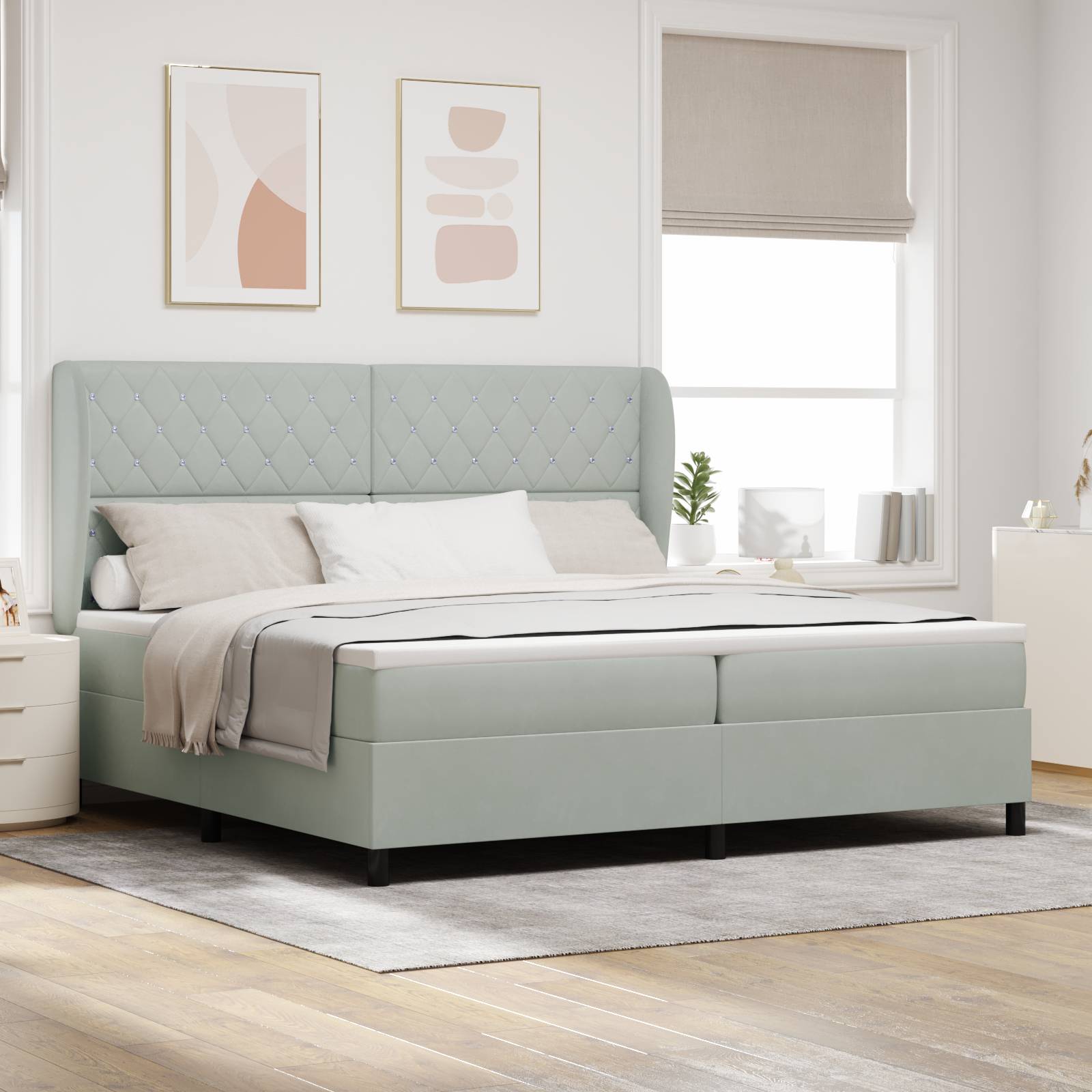 vidaXL Boxspringbett mit Matratze Hellgrau 200x200 cm Samt