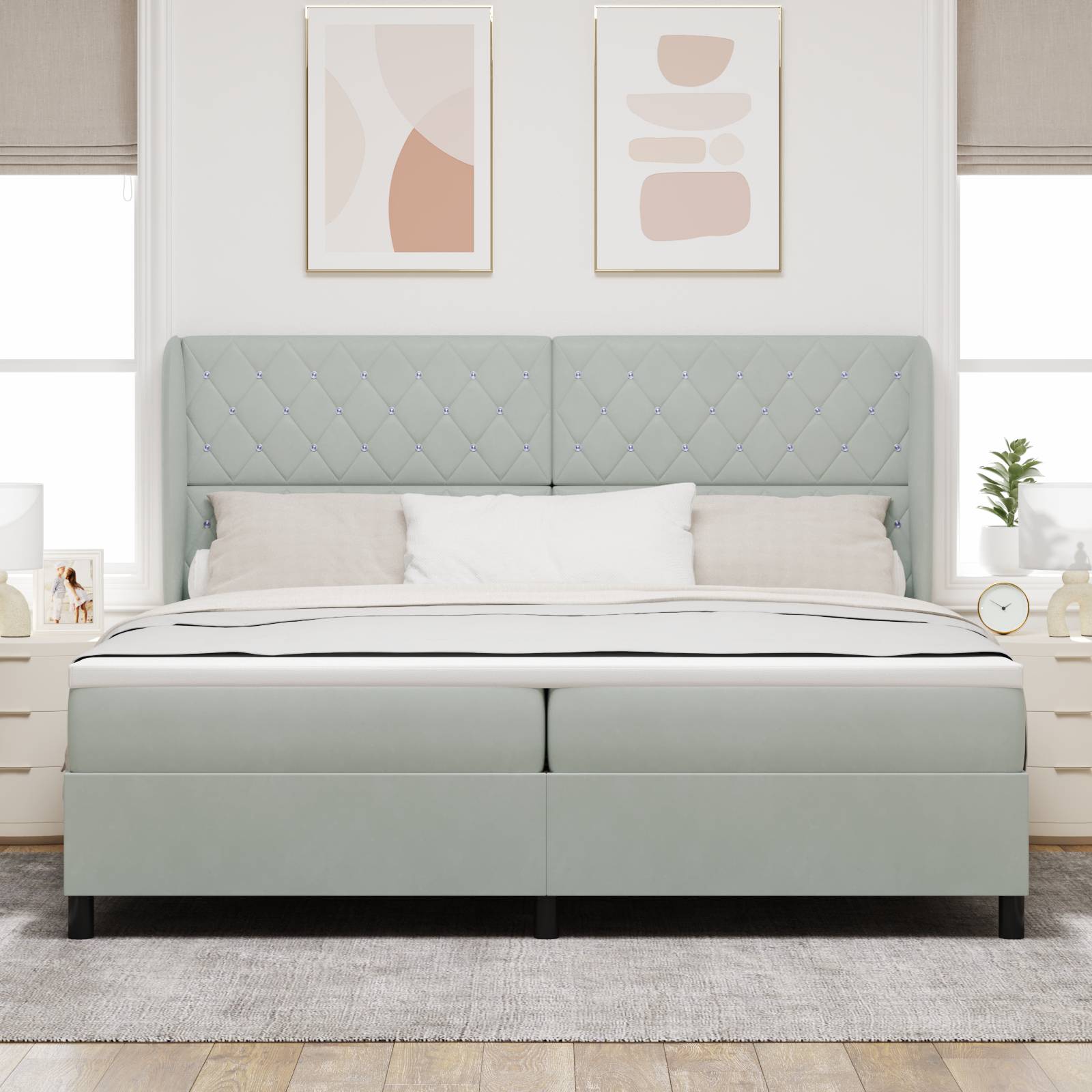 vidaXL Boxspringbett mit Matratze Hellgrau 200x200 cm Samt
