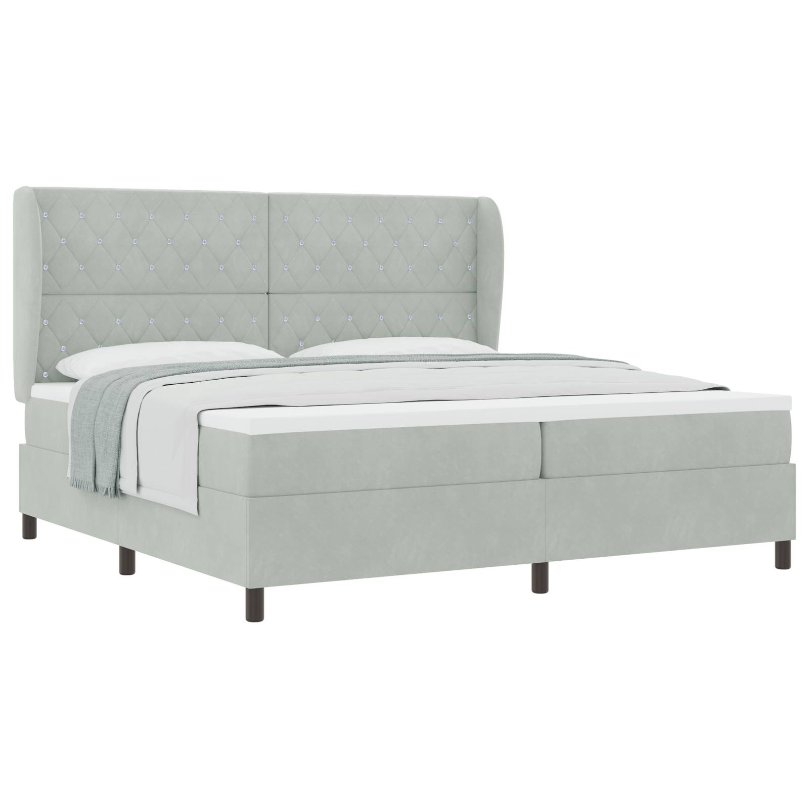 vidaXL Boxspringbett mit Matratze Hellgrau 200x200 cm Samt