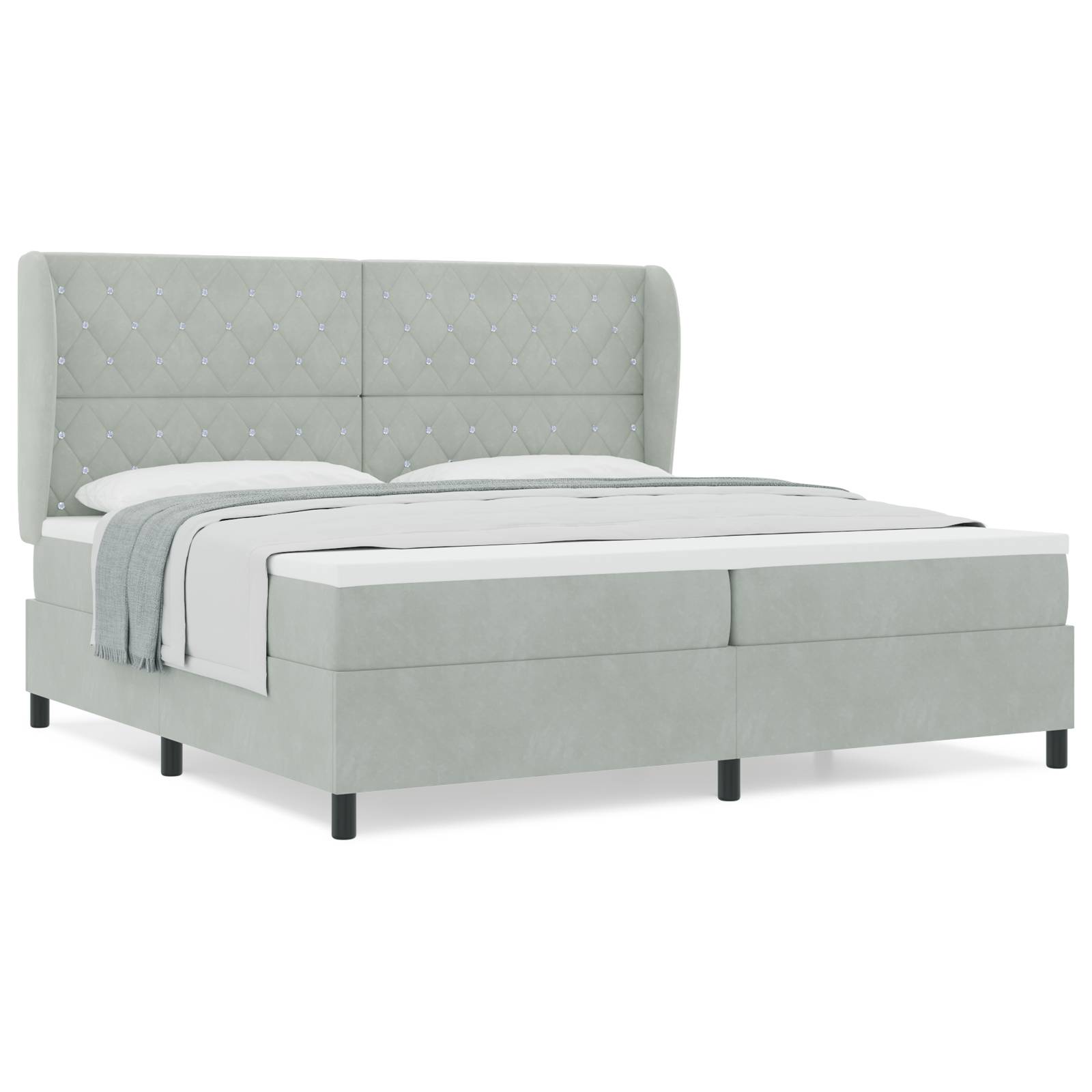vidaXL Boxspringbett mit Matratze Hellgrau 200x200 cm Samt
