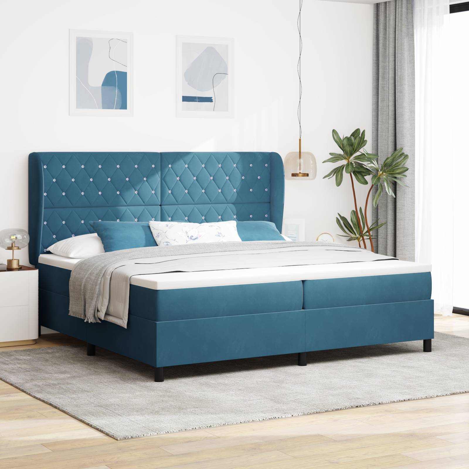 vidaXL Boxspringbett mit Matratze Dunkelblau 200x200 cm Samt