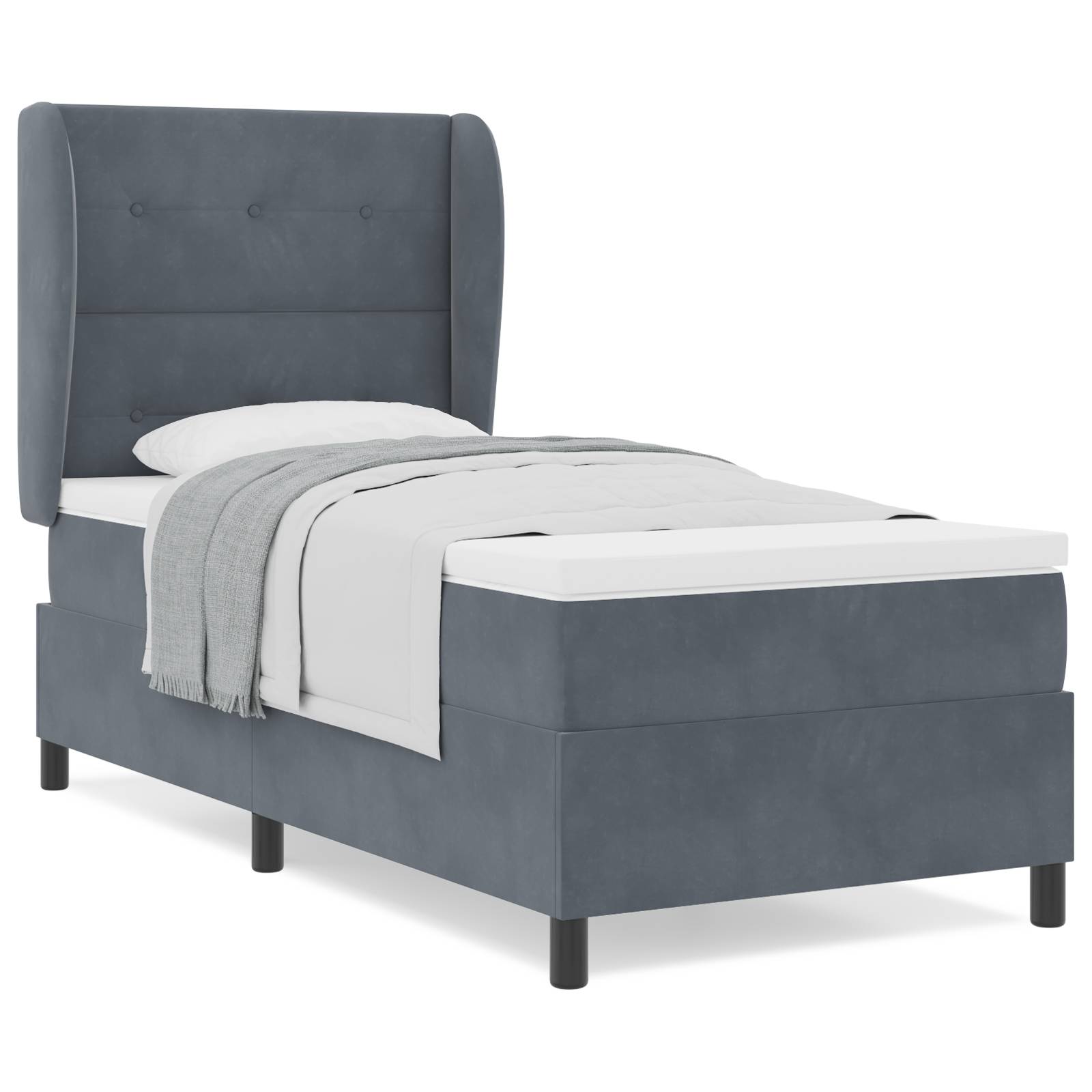 vidaXL Boxspringbett mit Matratze Dunkelgrau 100x200 cm Samt