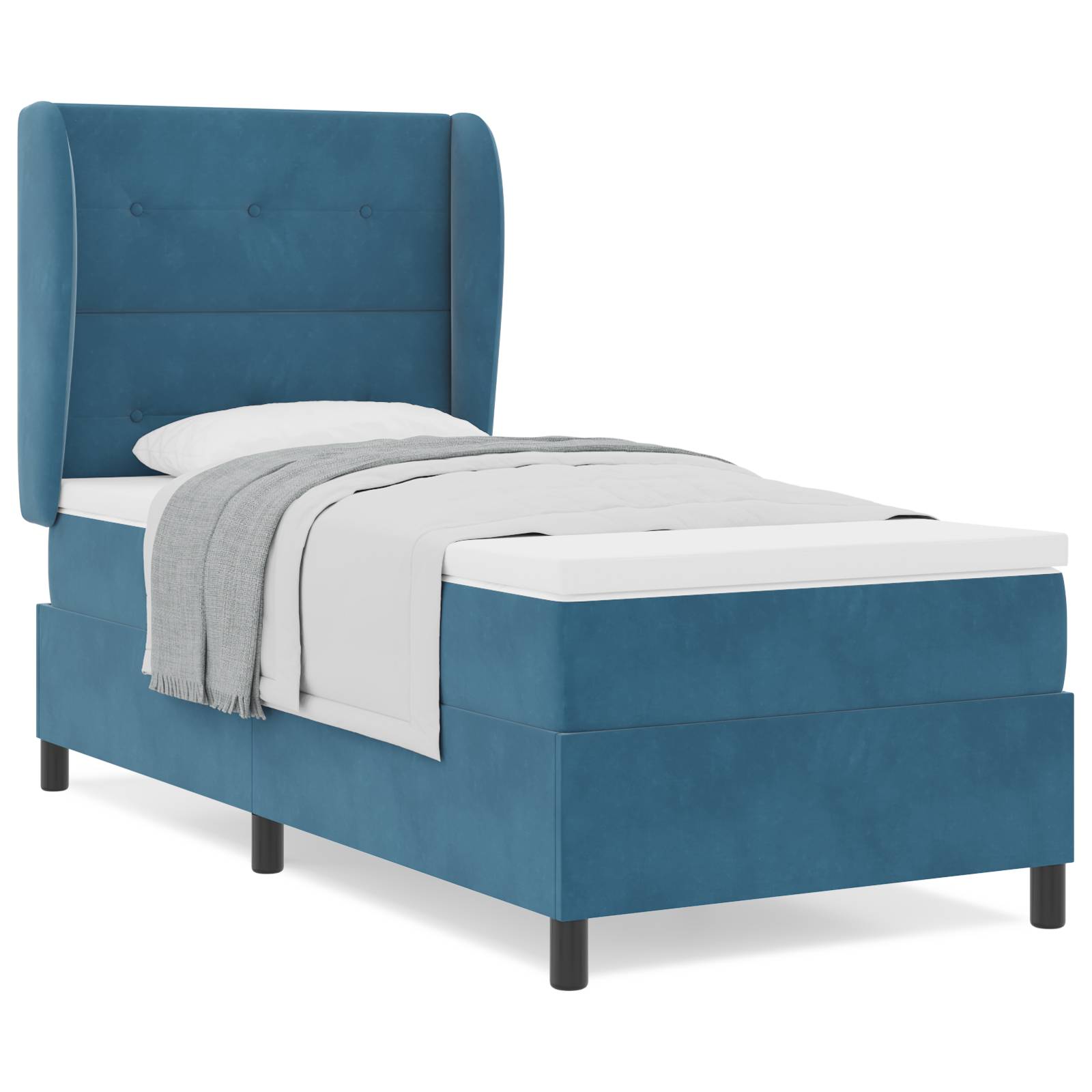 vidaXL Boxspringbett mit Matratze Dunkelblau 90x200 cm Samt