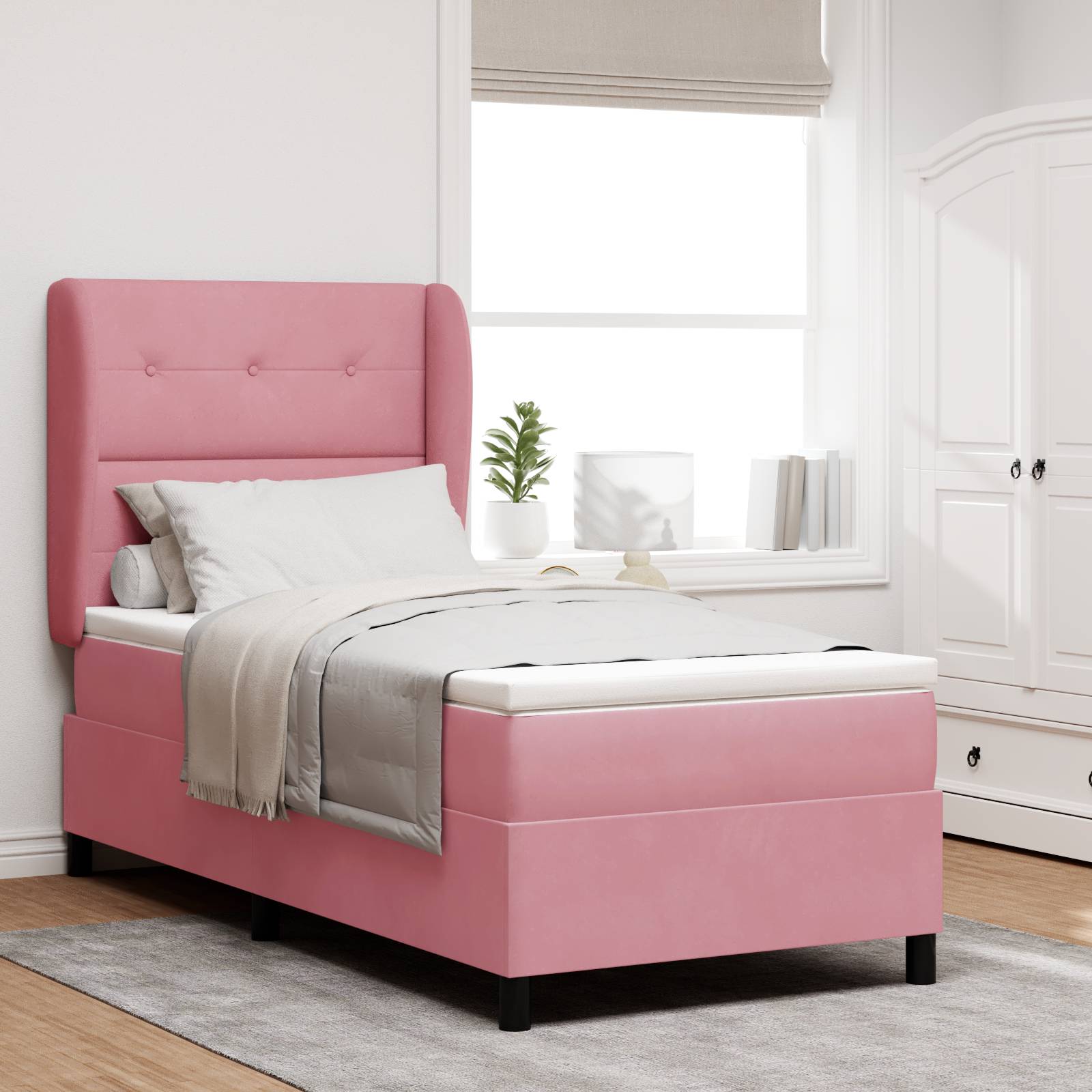 vidaXL Boxspringbett mit Matratze Rosa 90x190 cm Samt