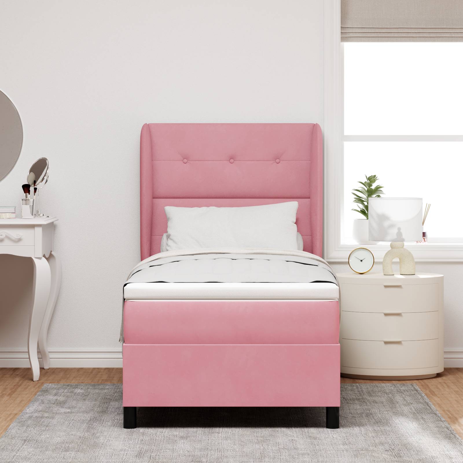 vidaXL Boxspringbett mit Matratze Rosa 90x190 cm Samt
