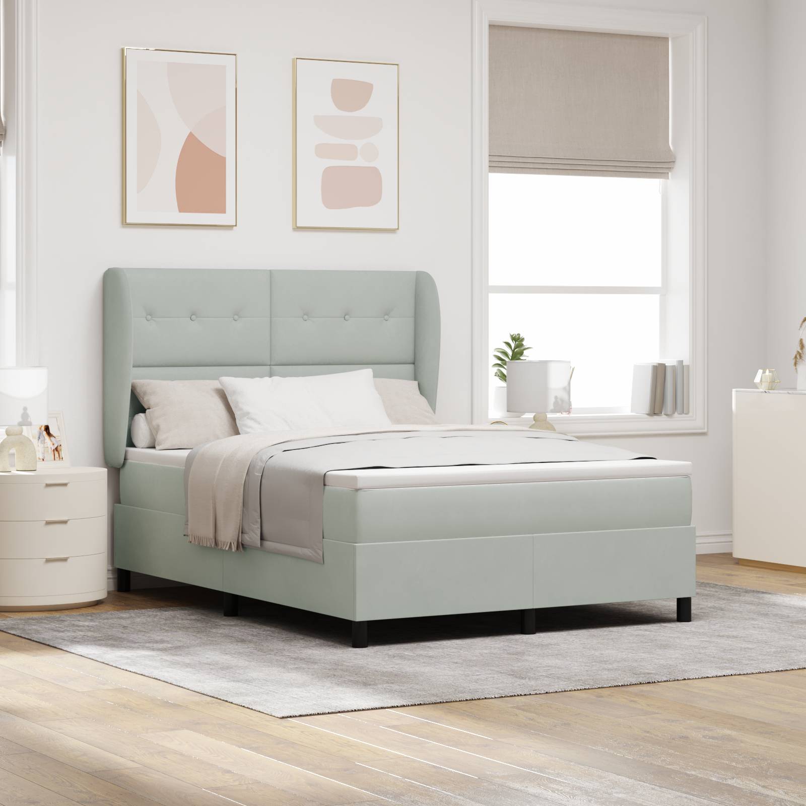 vidaXL Boxspringbett mit Matratze Hellgrau 140x200 cm Samt