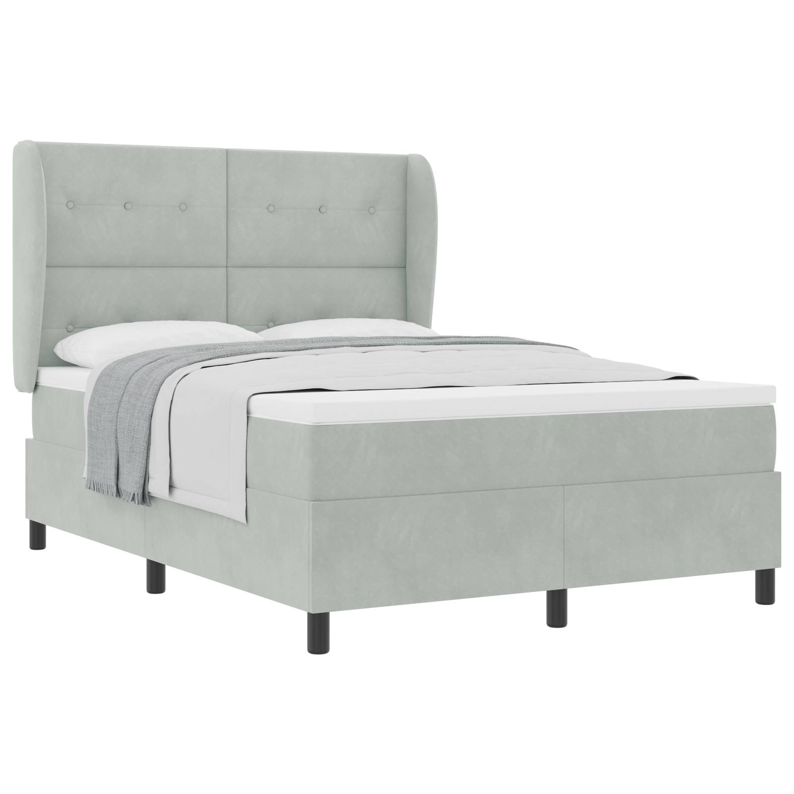vidaXL Boxspringbett mit Matratze Hellgrau 160x200 cm Samt
