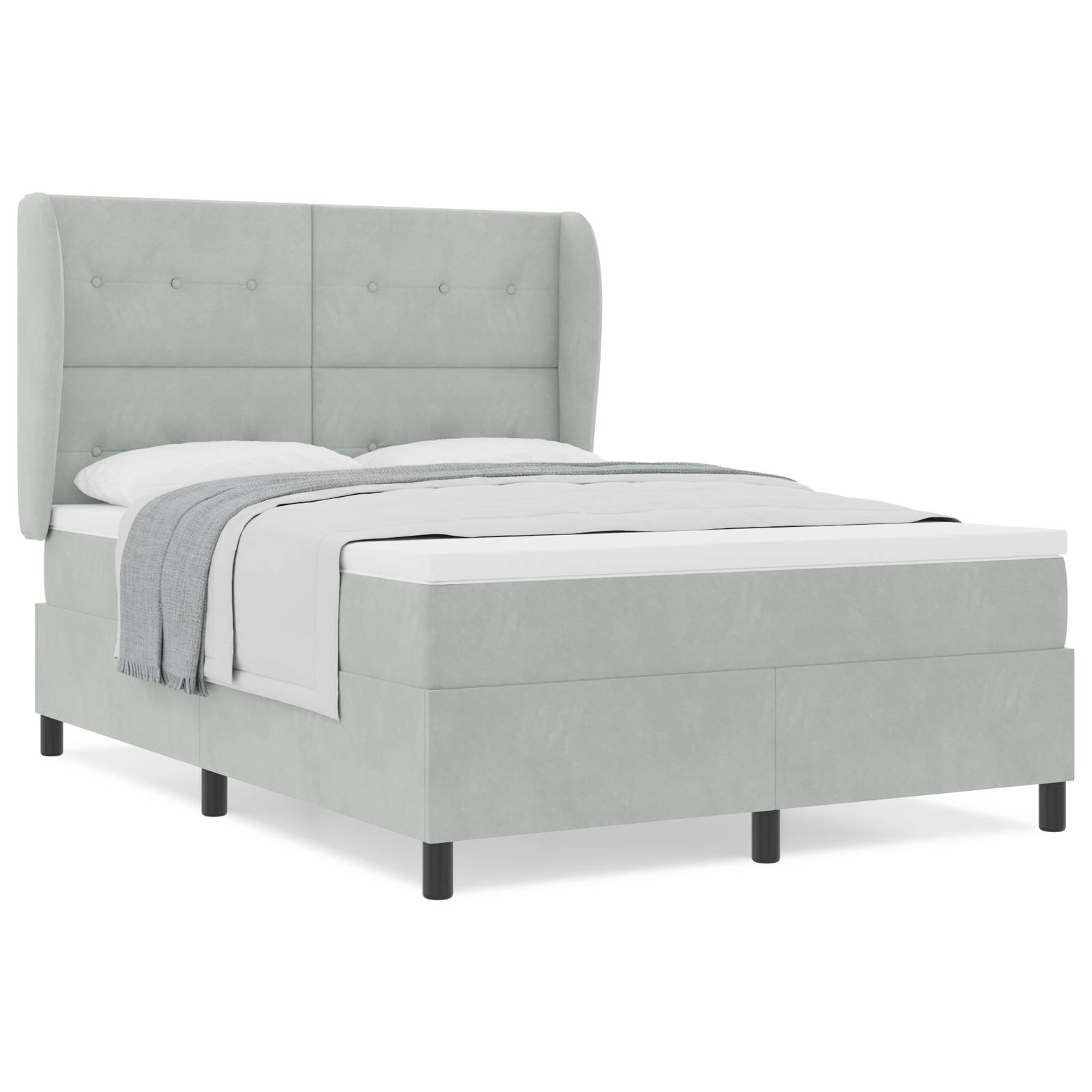 vidaXL Boxspringbett mit Matratze Hellgrau 160x200 cm Samt