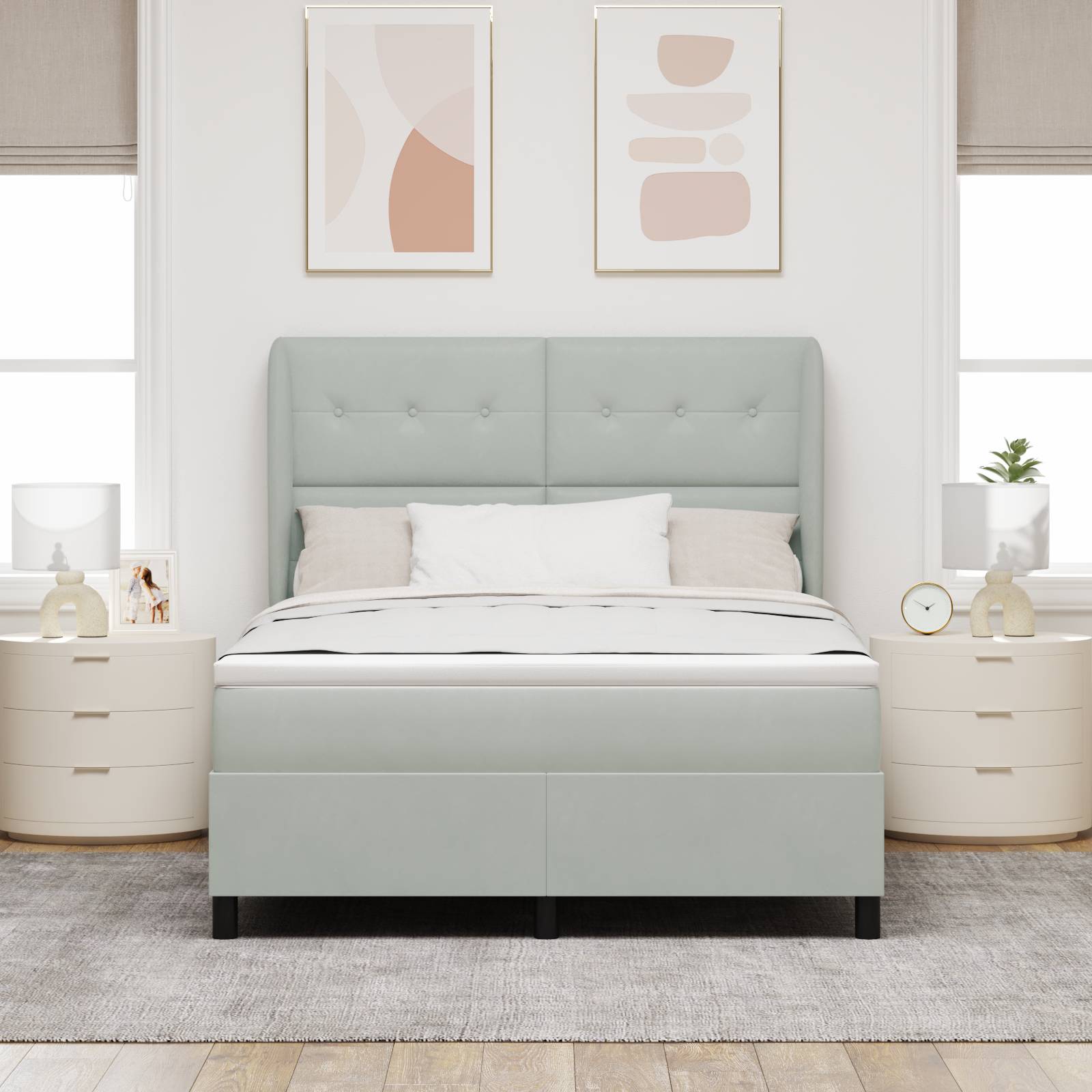 vidaXL Boxspringbett mit Matratze Hellgrau 160x200 cm Samt